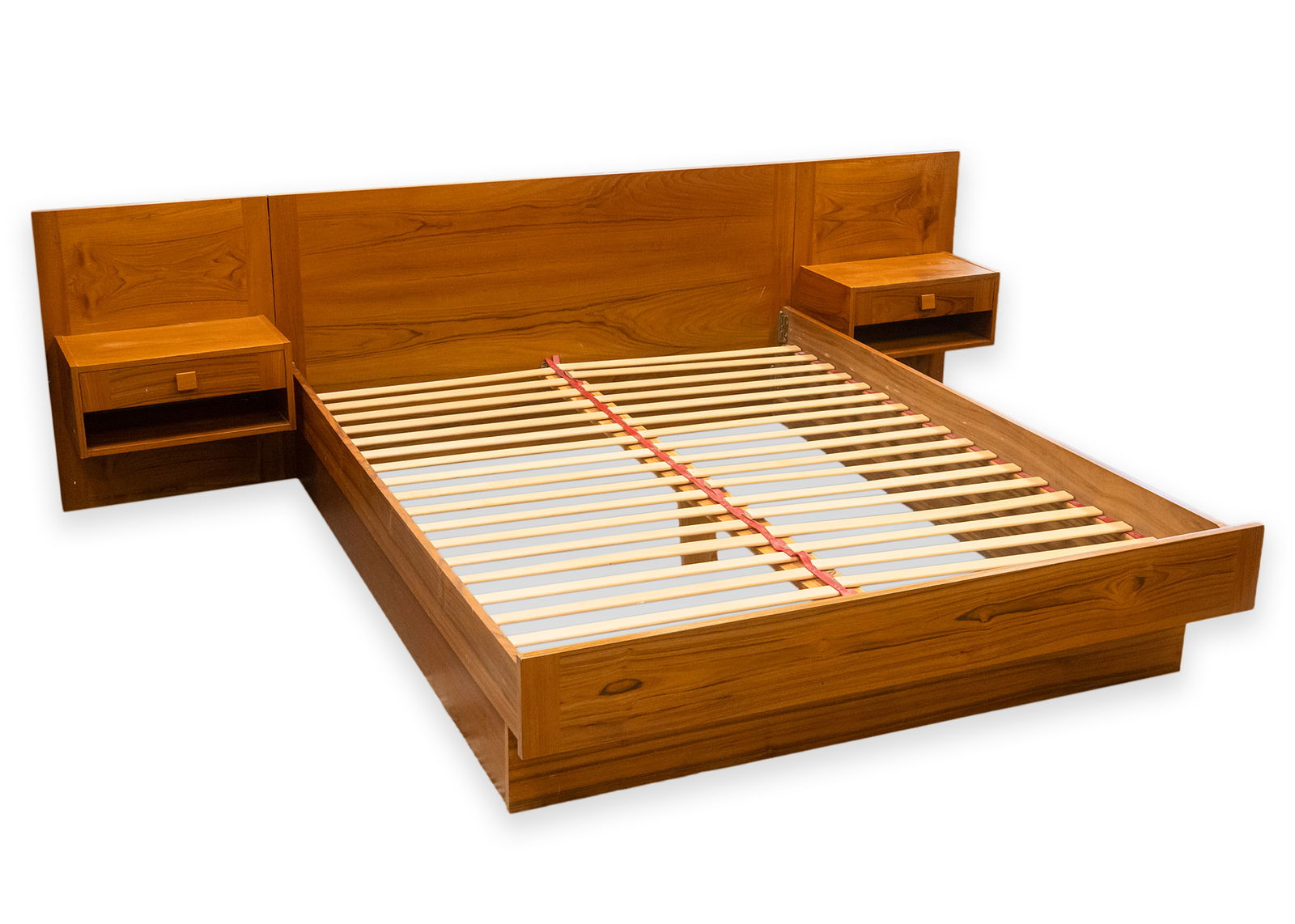 Danish Modern Teak Queen Platform Bed with Integrated Nightstands Mid-Century Modern (1 of 8)