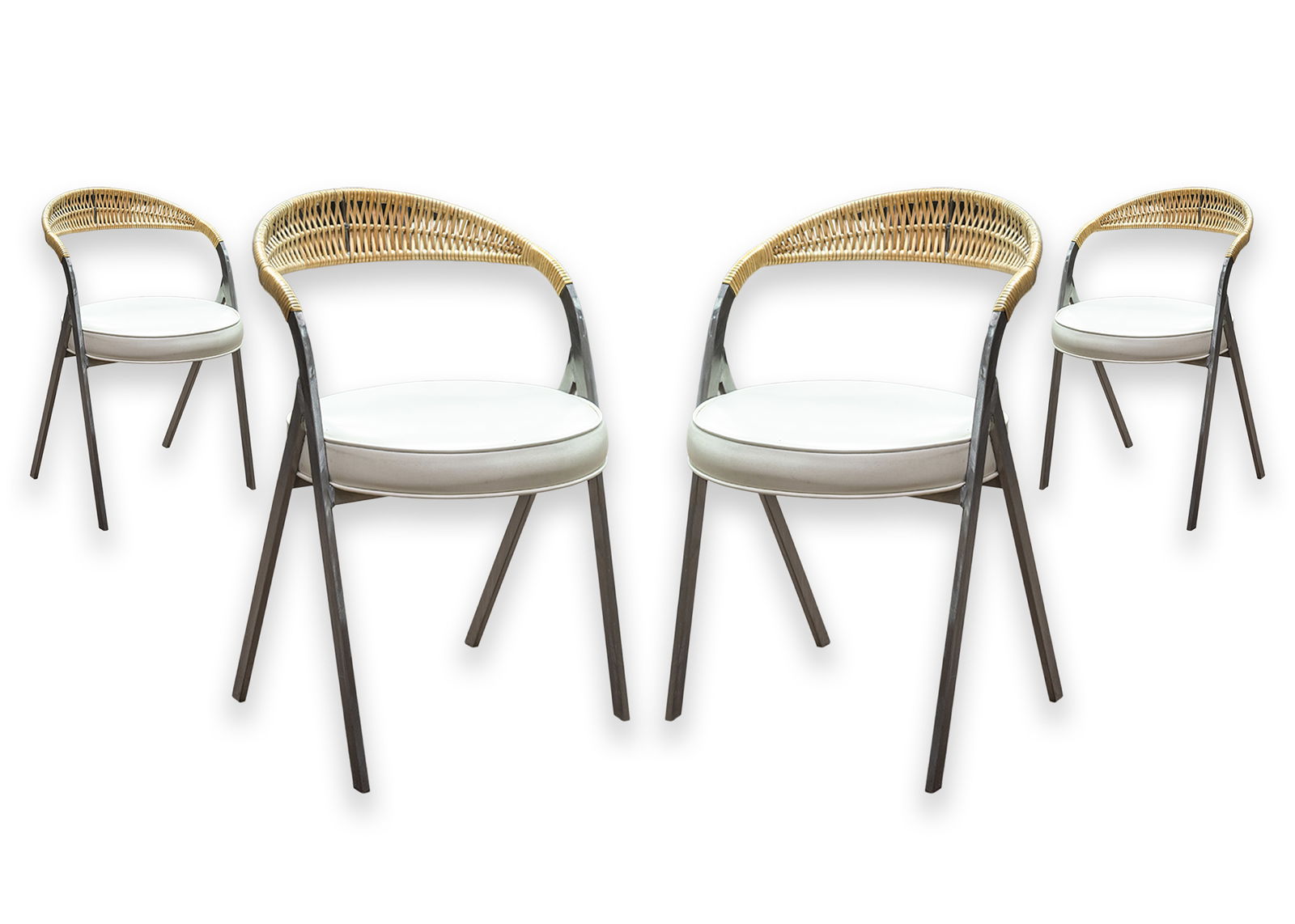 Arthur Umanoff for Shaver Howard Set of 4 Brushed Metal & Rattan Accent Chairs (1 of 11)