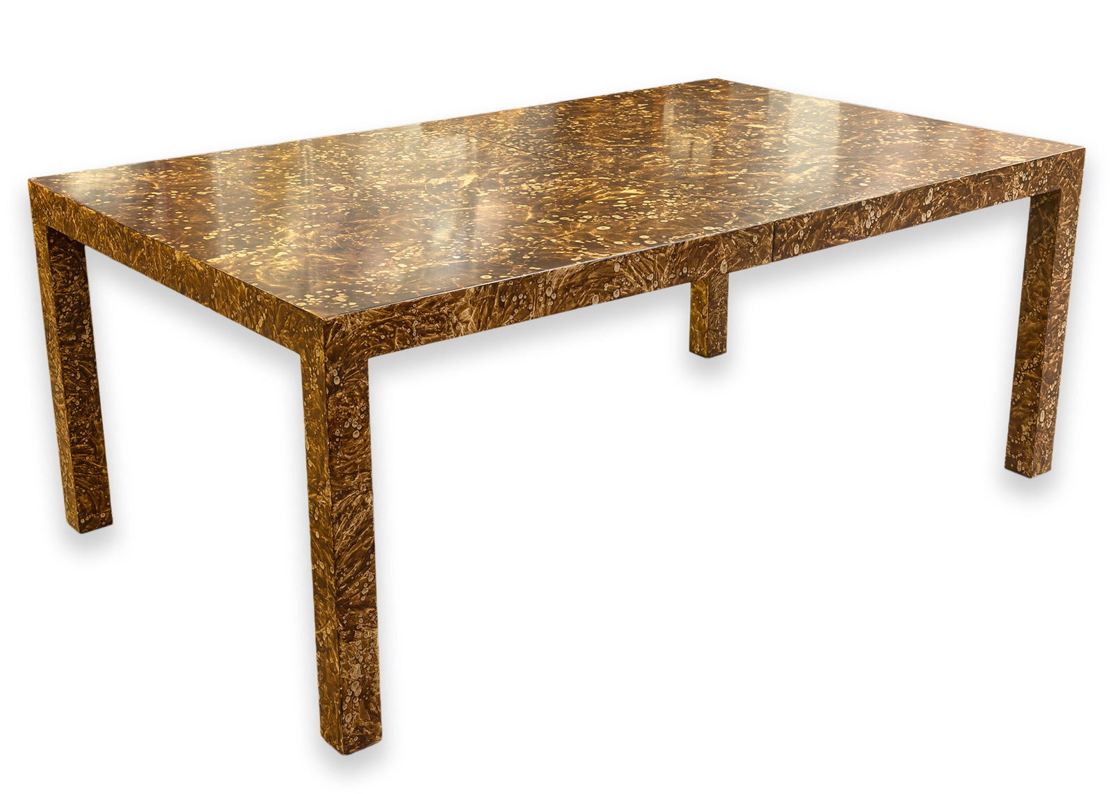 Parsons Burlwood Style Brown Laminate Dining Table with Leaves Vintage 1970s (1 of 7)