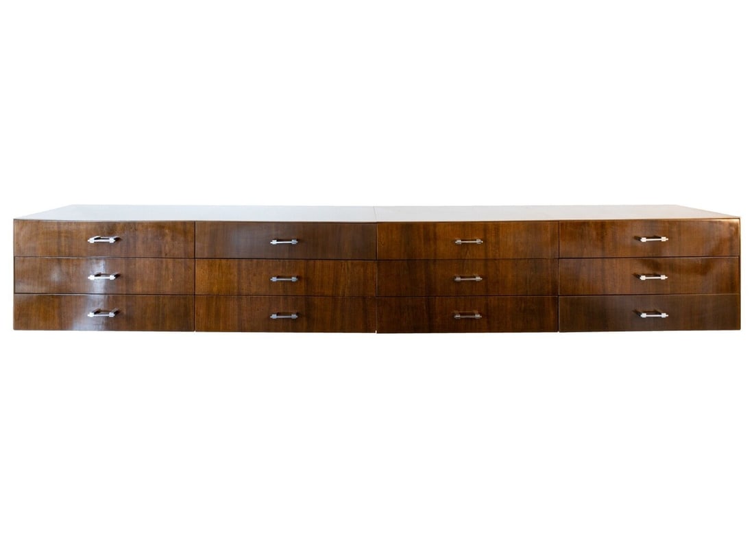 Tobocman Design Custom 3 Piece Walnut Chrome Wall Hanging Floating Credenza Mid Century Modern (1 of 8)