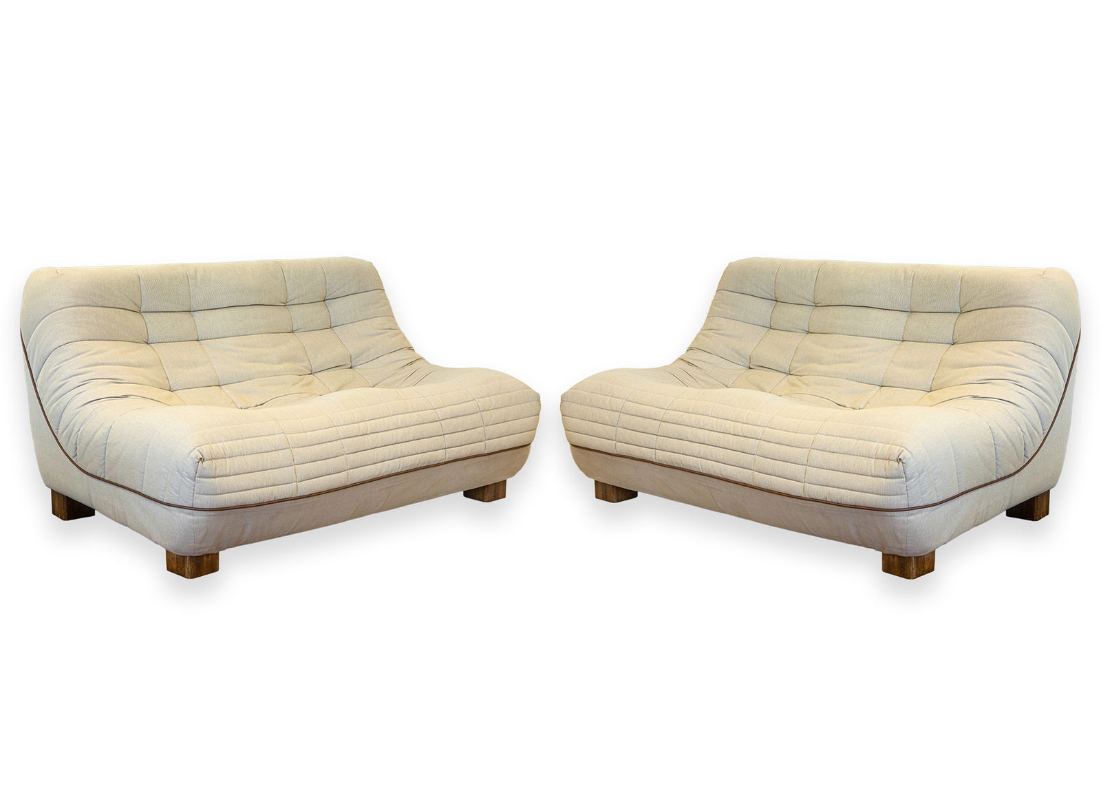 Roche Bobois Pantoufle Slipper Sofas, 1979 Pair of Lounge Chairs with Beige Fabric (1 of 9)
