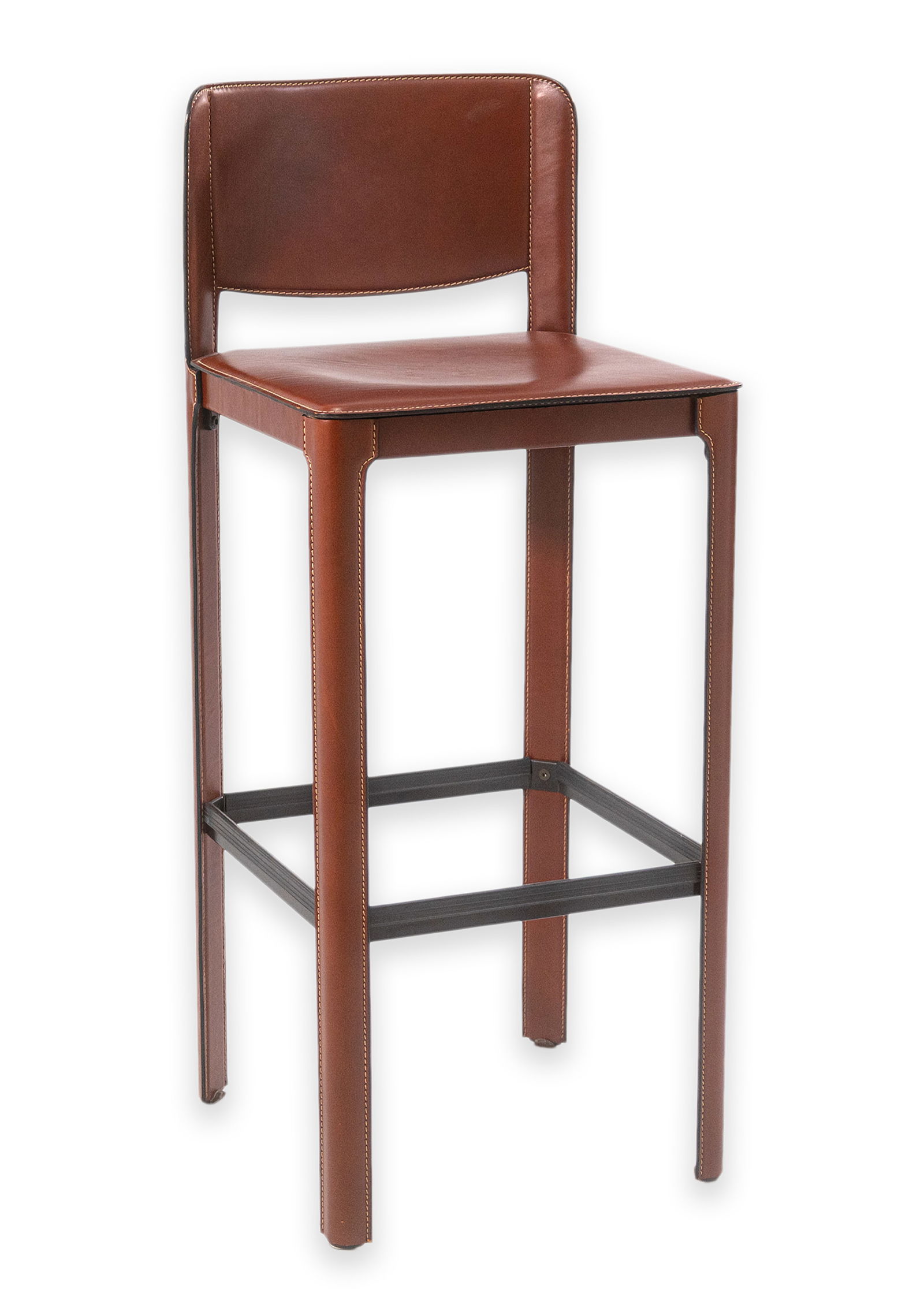 Matteo Grassi High Stool c. 1970s Red Leather & Steel Made in Italy Contemporary Modern (1 of 11)