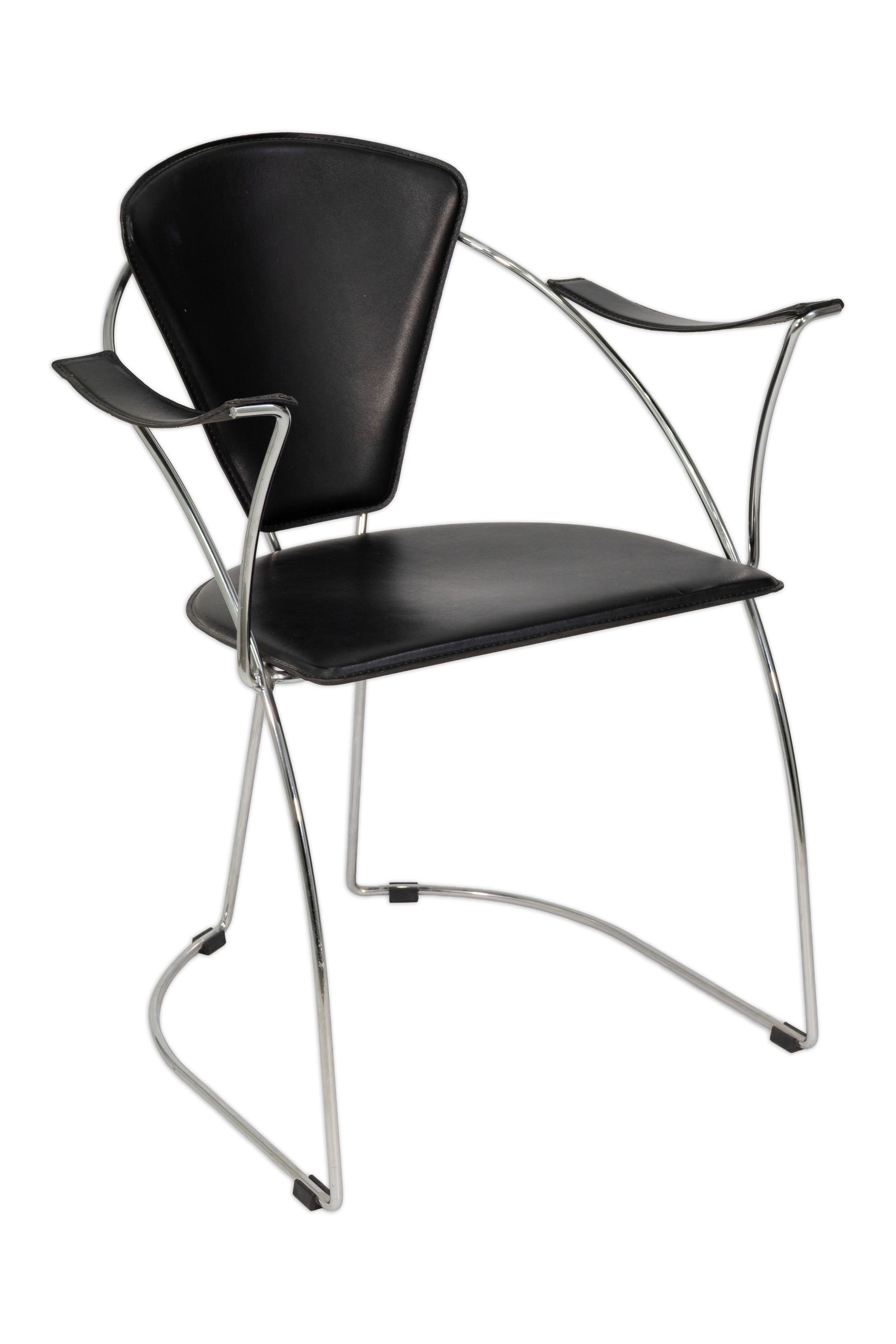 Postmodern Black Leather Chrome Side Chair Arrben Italian Style 1980s (1 of 7)