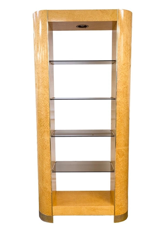 Contemporary Modern Birdseye Maple Etagere with Smoked Glass Brass (1 of 7)