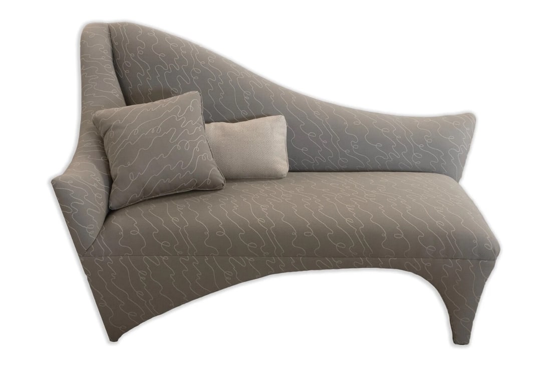 Vladimir Kagan Style Postmodern Asymmetrical Settee Chaise Lounge Fabric Sofa (1 of 7)