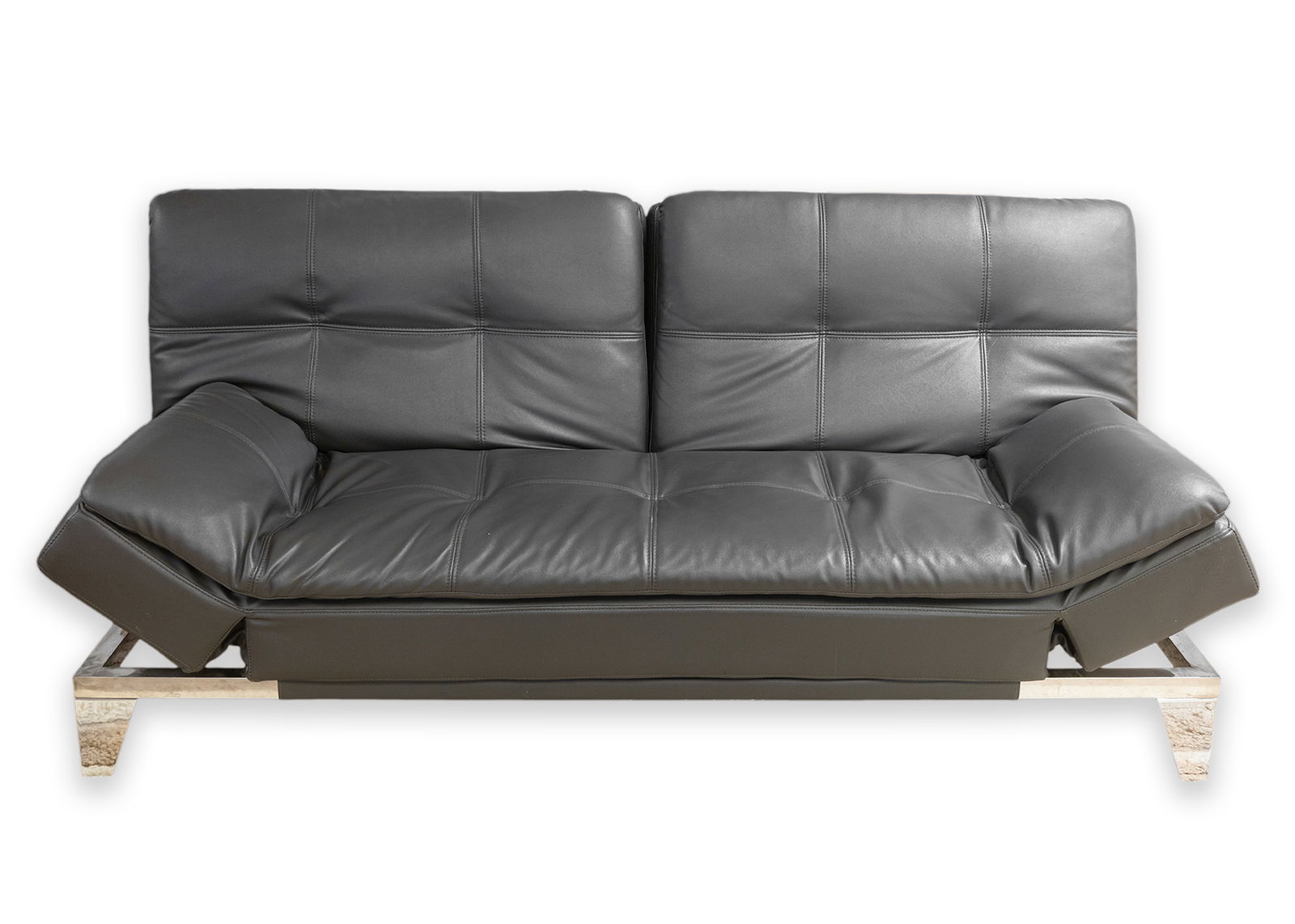 Contemporary Modern Gray Leather and Chrome Frame Adjustable Sleeper Sofa Futon (1 of 8)