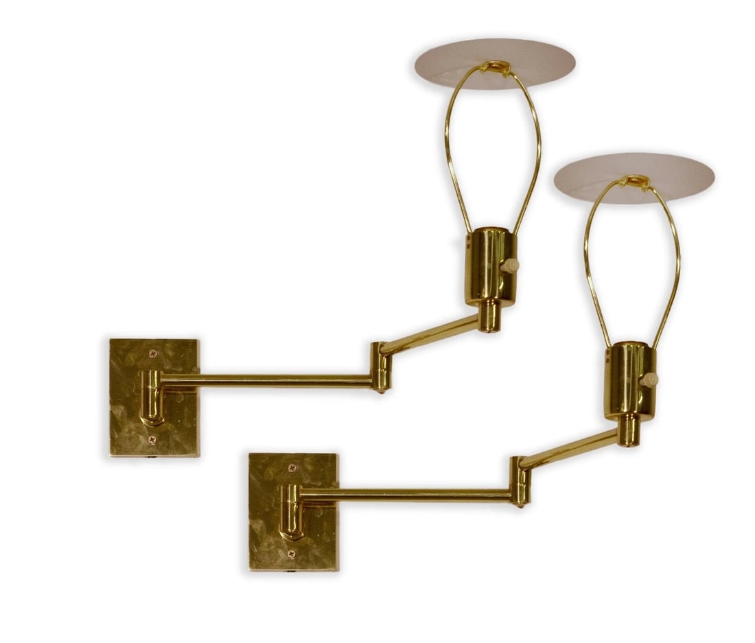 George Hansen for Metalarte Spain Pair of Brass Swing Arm Wall Scones Mid Century Modern (1 of 7)