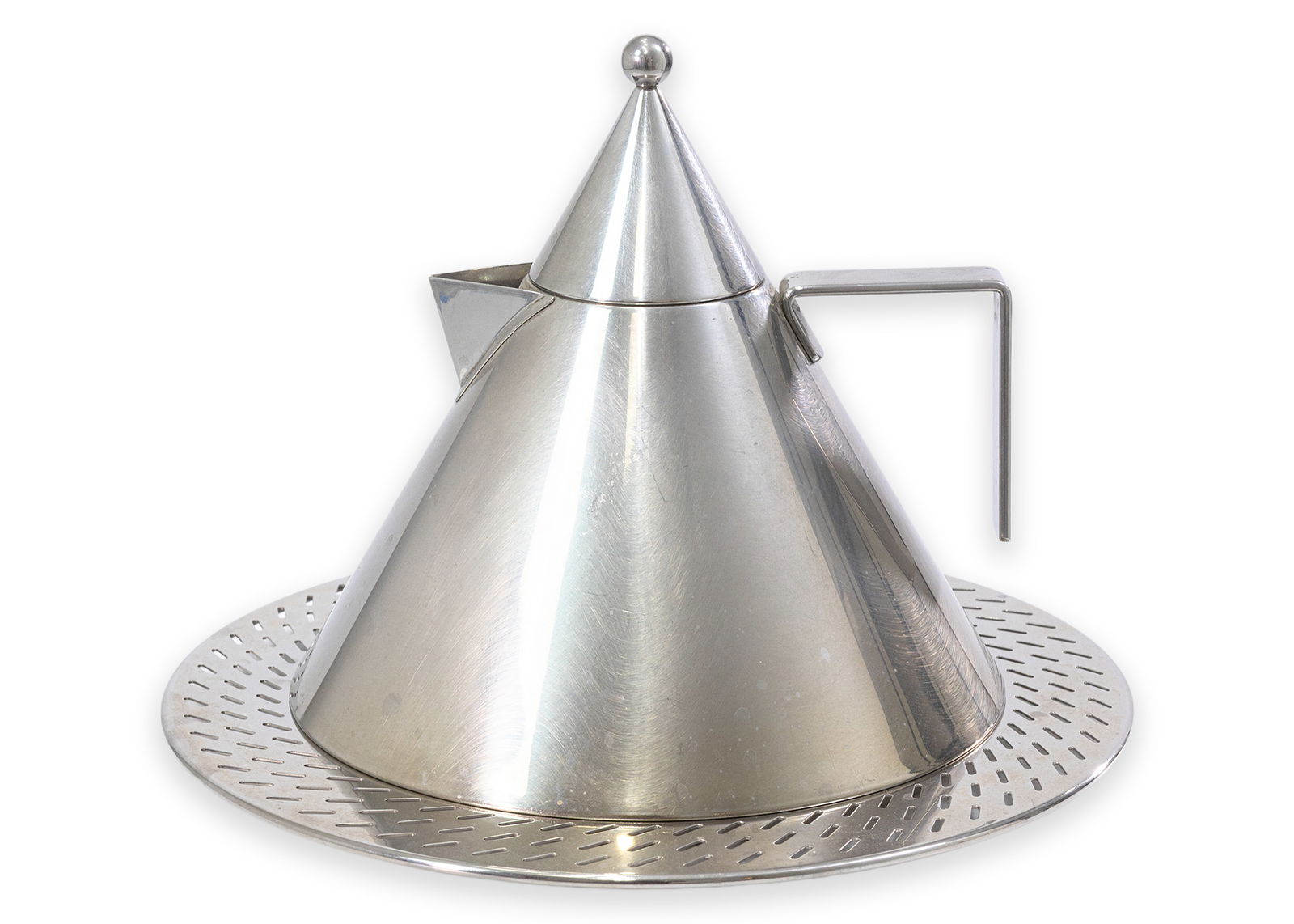 Aldo Rossi for Alessi Il Conico Kettle with Tray c. 1980s Stainless Steel Postmodern Italy (1 of 6)
