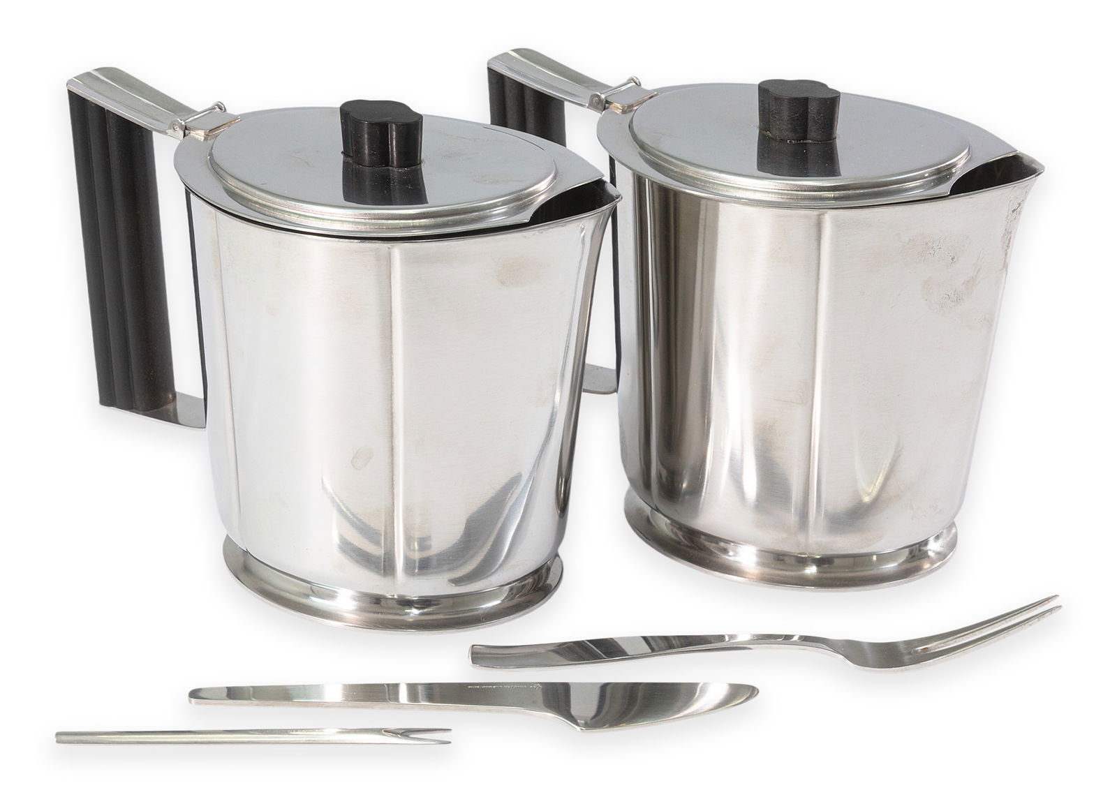 Georg Jensen Serving Set Knife / Forks + Gense Pair of Teapots Stainless Denmark Art Deco (1 of 11)