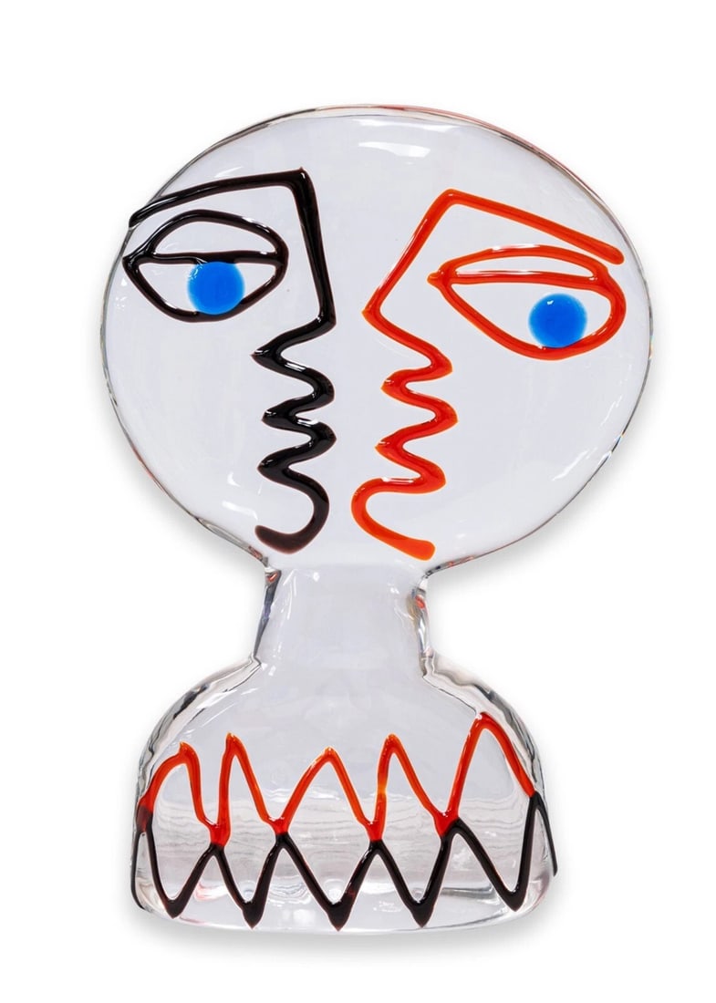 Ermanno Nason Italian Murano Cubist Modern Face Glass Sculpture Signed 1970s: A playful Italian Murano glass sculpture depicting a cubist modern face by Ermanno Nason. Signed on bottom. Circa 1970s. Ermanno Nason (1928-2013) worked with all the greatest contemporary artists, fr