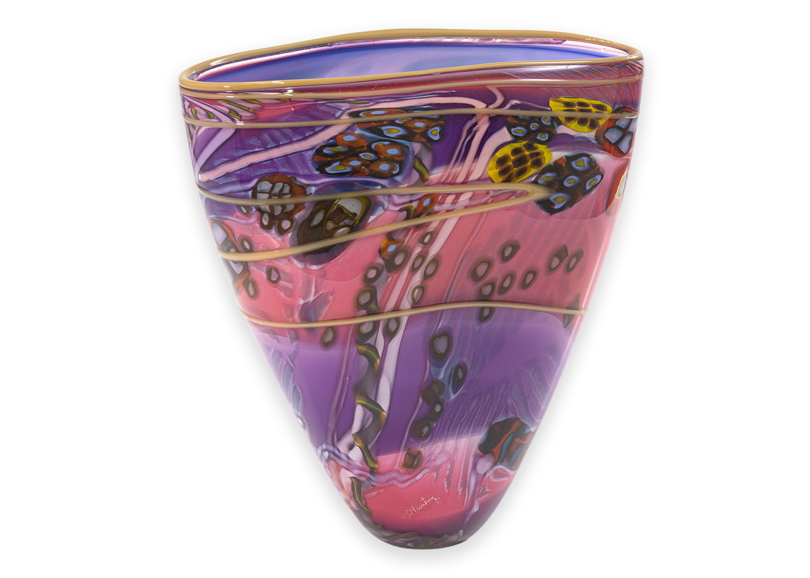 Wes Hunting Colorfield Vessel Series (Pink/Purple) Signed Hand-Blown Glass Sculpture c. 1990s (1 of 6)