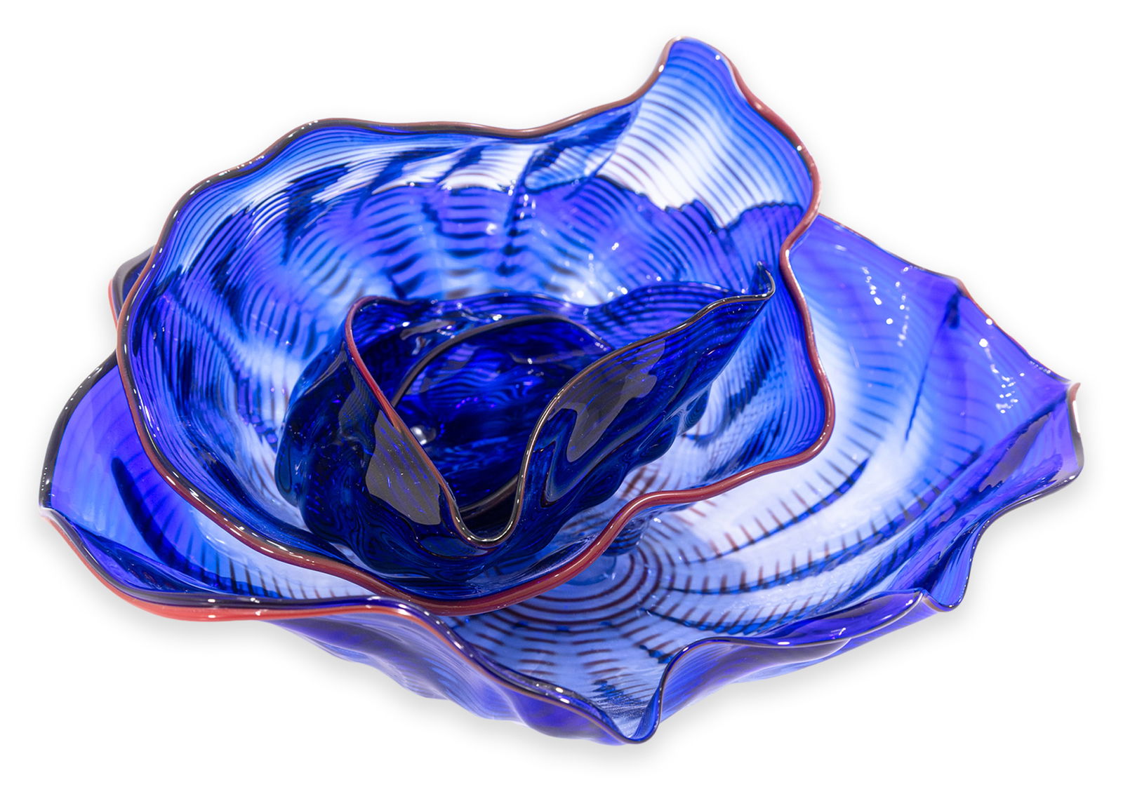 Dale Chihuly Seaform 1986 Signed Cobalt with Red Lip Wraps Four-Piece Glass (1 of 8)