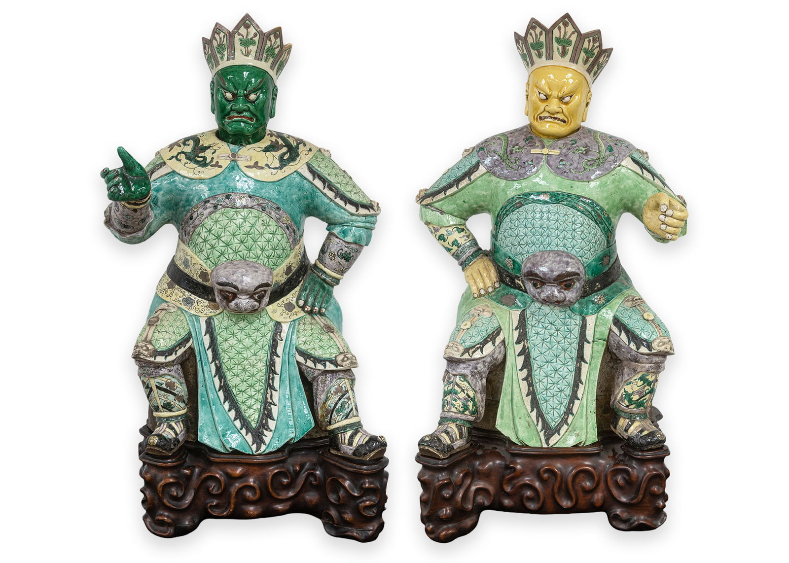 Pair of Chinese Polychrome Glazed Ceramic Guardian Figures, Qing Dynasty, Late 17th to Early 18th C (1 of 16)