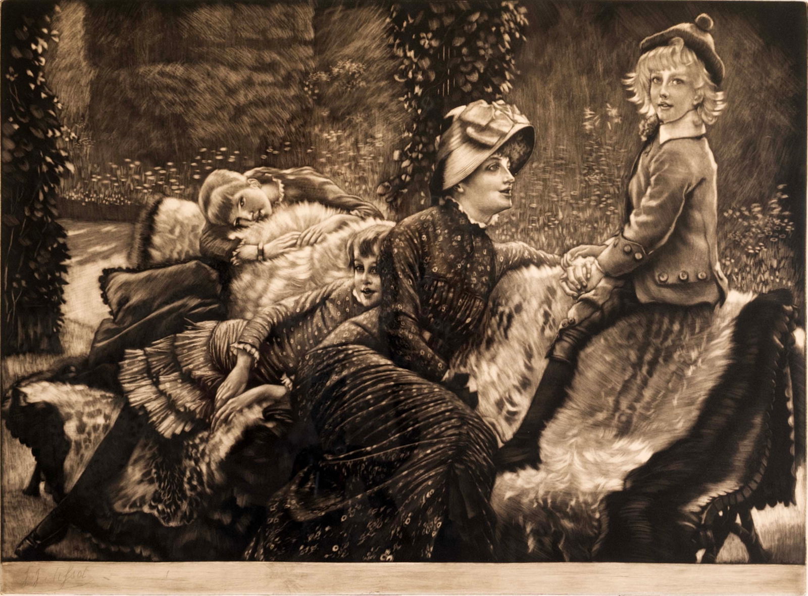 James Jacques Tissot Le Banc de Jardin 1881 Mezzotint Etching on Paper (1 of 9)