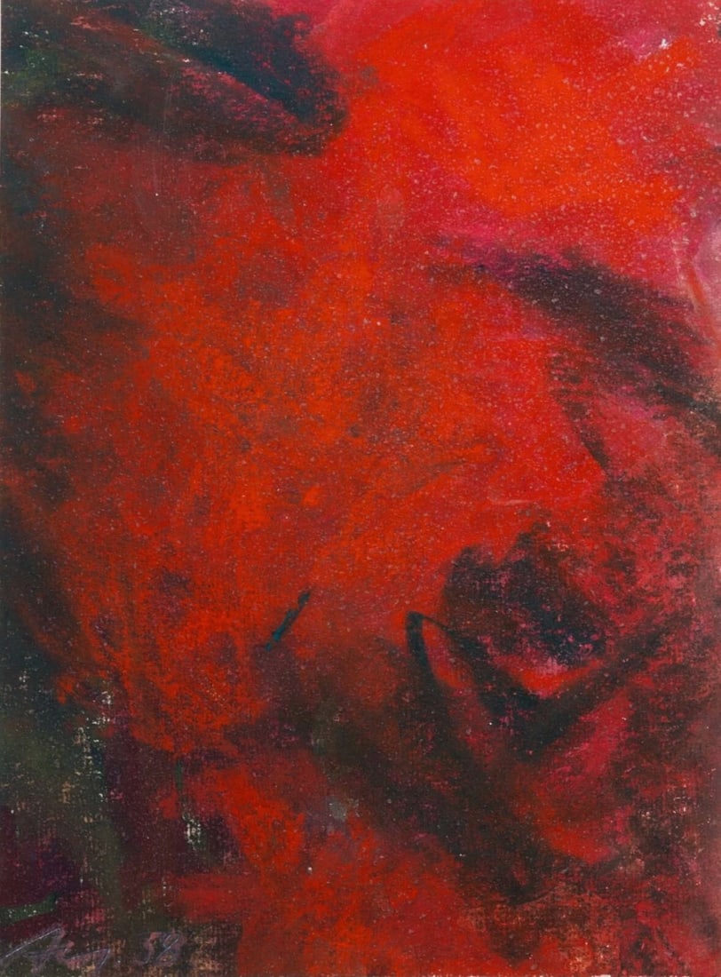 Adja Yunkers Untitled (Composition in Red) 1958 Signed Watercolor Gouache Painting UF (1 of 6)