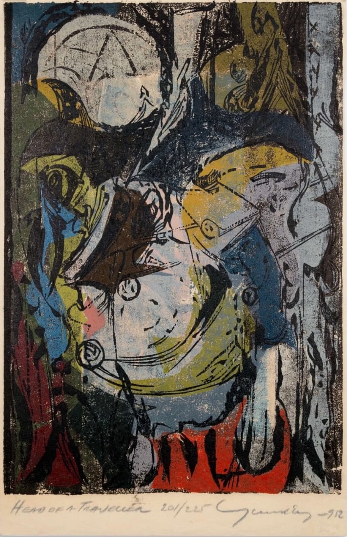 Adja Yunkers Head of a Traveler 1952 Signed Modern Abstract Woodcut on Paper 201/225 (1 of 8)