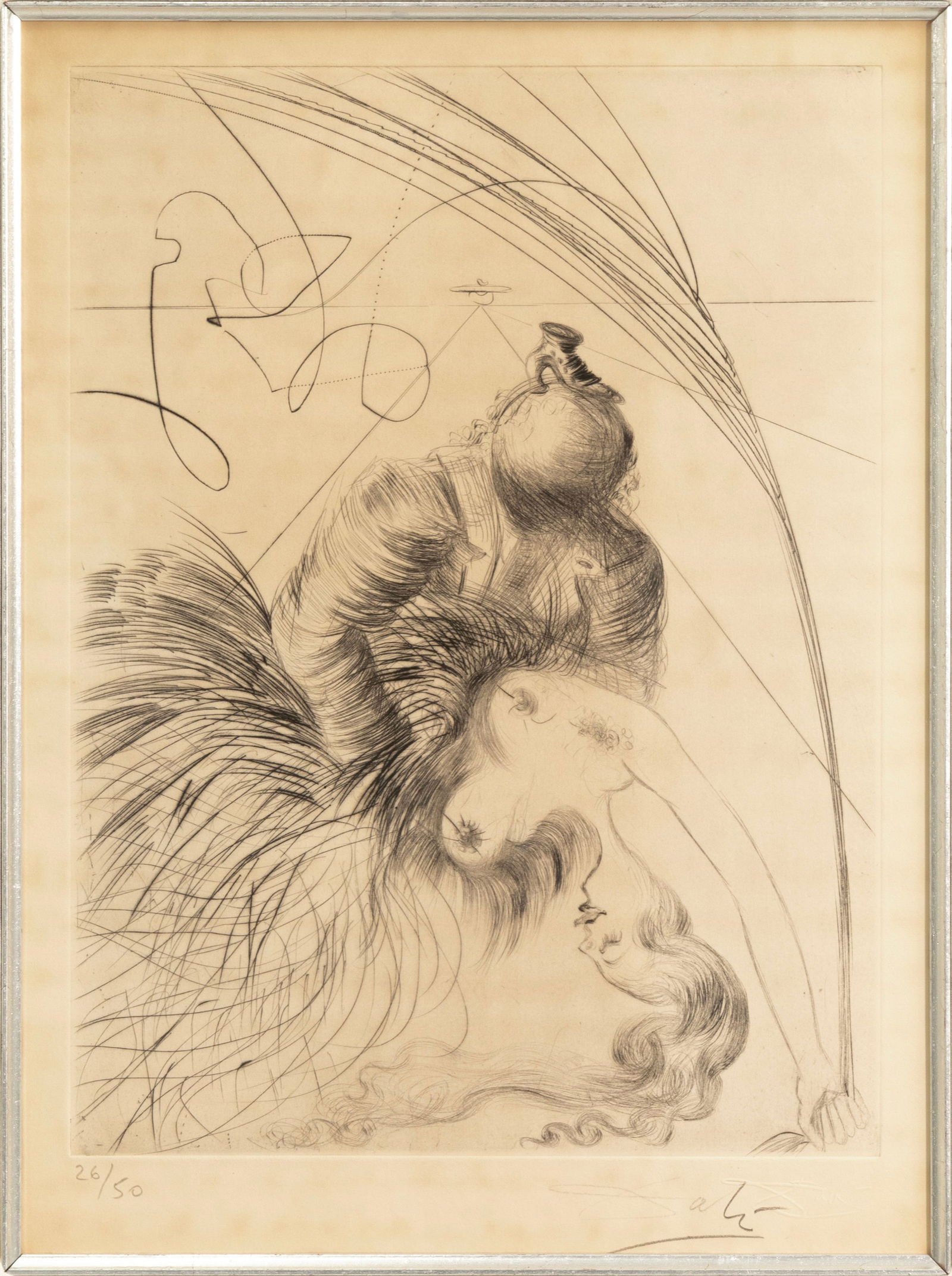 Salvador Dali Femme a la Chaussure (Woman with Shoe) 1968 Signed Etching 26/50 COA: A drypoint etching on paper titled “Femme a la Chaussure (Woman with Shoe)” from the “Venus aux Fourrures (Venus in Furs)” series by Salvador Dali. Hand signed in pencil on the