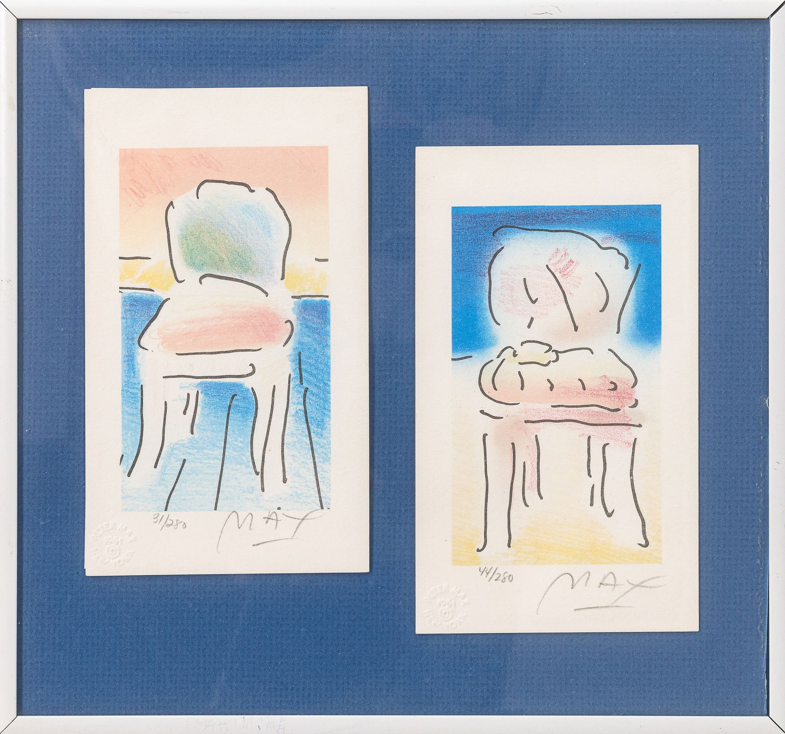 Peter Max New Chair & Old Chair 1981 Signed Lithograph in Colors 31/280 and 44/280 (1 of 6)