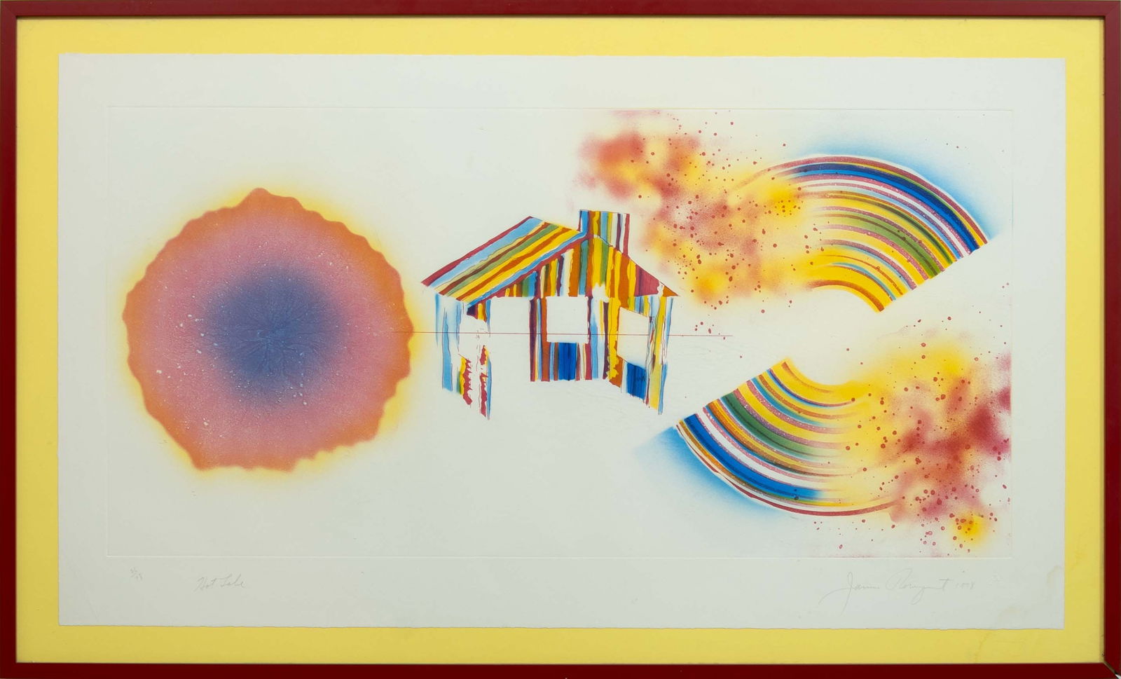 James Rosenquist Hot Lake (State 1) 1978 Signed Etching on Paper 26/78 Framed 1978: A contemporary etching and aquatint printed on Pescia Italia paper titled "Hot Lake (State 1)" by James Rosenquist. Hand signed in pencil, dated 1978, titled, and annotated 26/78 along the lower margi