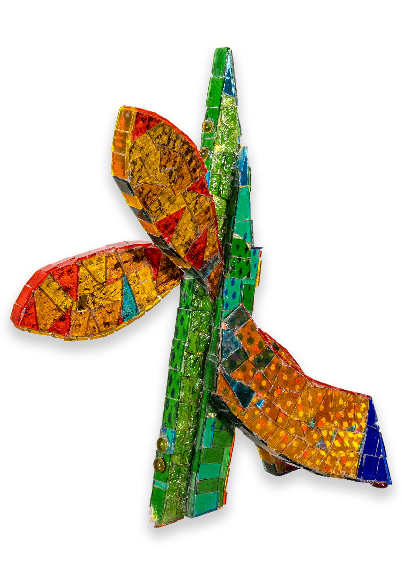 Gerome Kamrowski Untitled (Mosaic Study) Signed Contemporary Mosaic on Wood: A contemporary mosaic on wood sculpture Untitled (Mosaic Study) by Gerome Kamrowski. Hand signed on sculpture. Circa 1980s. A surreal composition of an abstracted winged figure. Provenance: Alice Sims