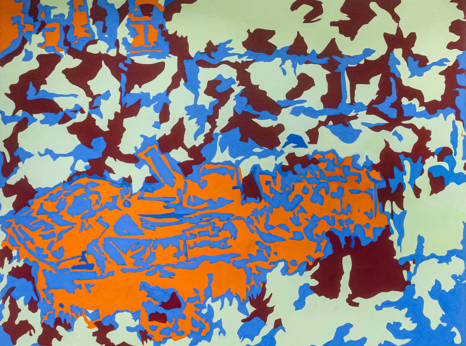 Hartmut Austen, South Side, 2006, Oil on Canvas 96" x 72": A bold abstract painting titled “South Side (2006)” by Hartmut Austen is characterized by an energetic interplay of color and layered form. Executed in oil on canvas, the composition features