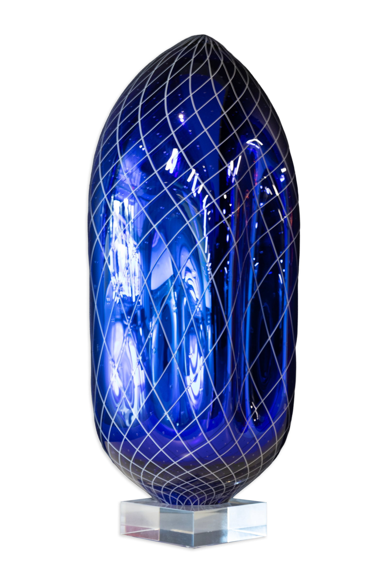 Simon Waranch, Dark Blue Reticello, 2021, Blown and Mirrored Glass (1 of 3)