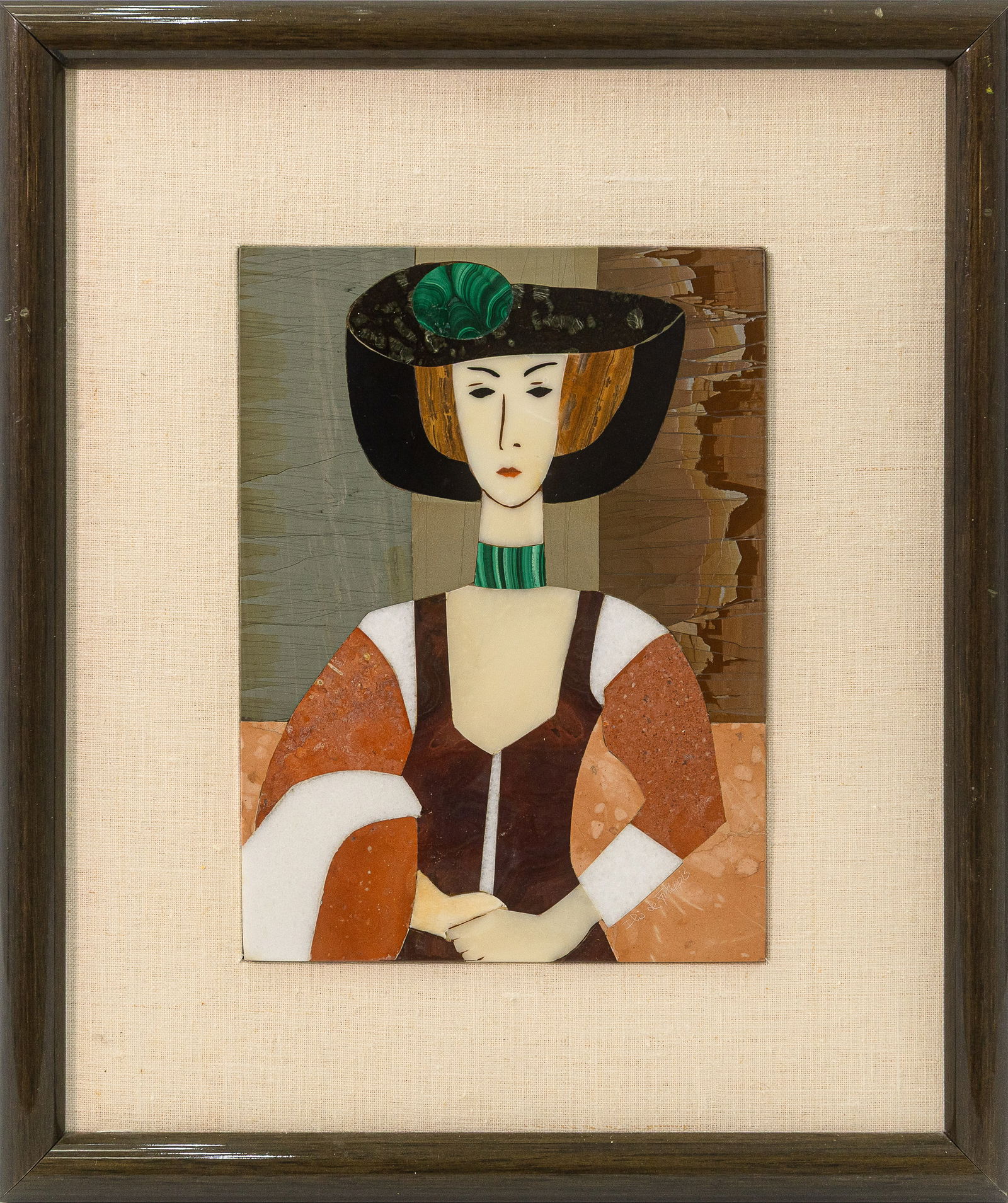 Emilio “Ilio” de Filippis Untitled (Woman with Hat) Inlaid Stone Mosaic Pitti Mosaici (1 of 6)