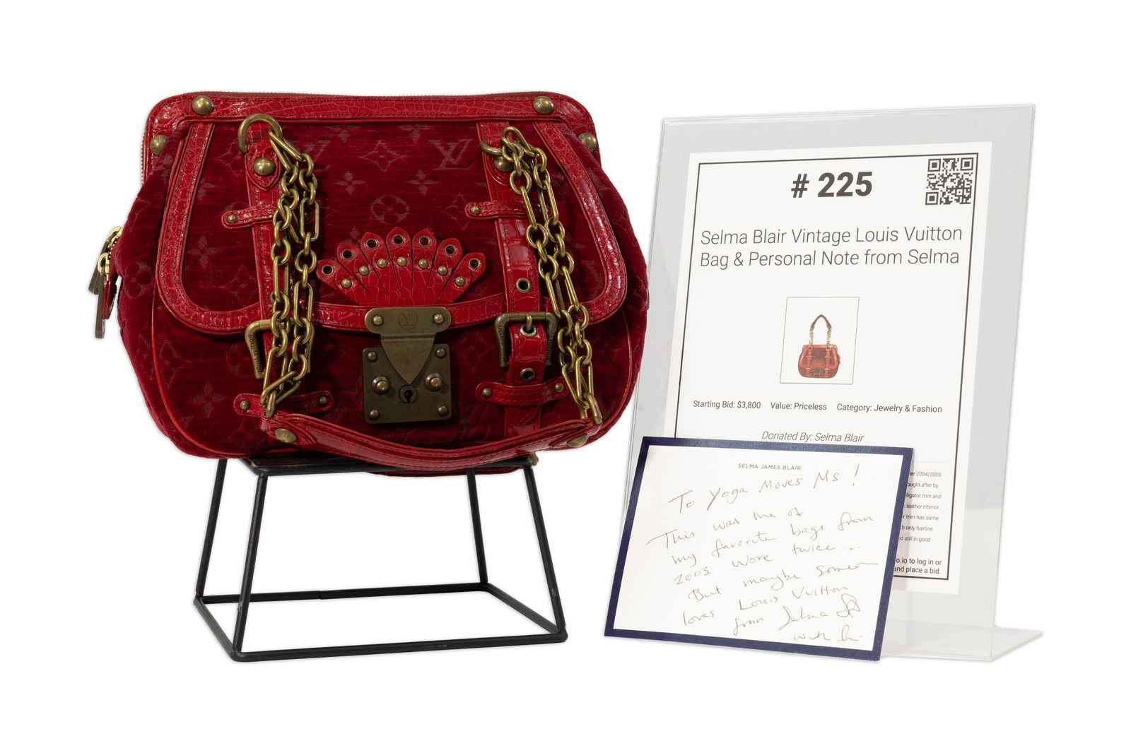 Selma Blair, Louis Vuitton Gracie MM Bag Red Monogram + Selma Autographed Personal Note: The Limited-Edition Red Monogram Velour Alligator “Gracie MM” Bag was part of the Louis Vuitton Fall/Winter 2004/2005 Runway Collection and was released in extremely limited quantities. Th