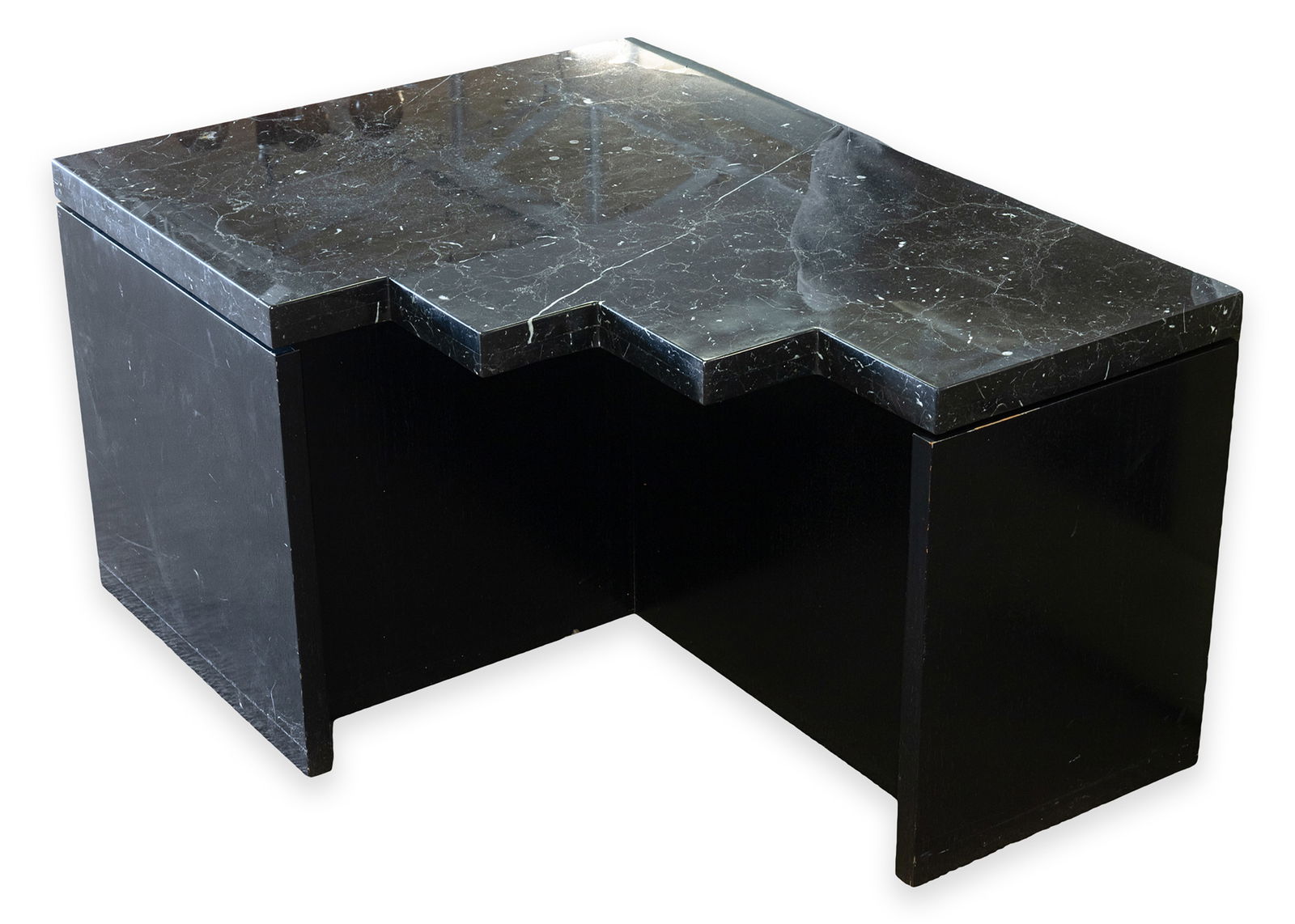Marble & Wood Stepped L Shaped Sculptural Side End Table (1 of 5)