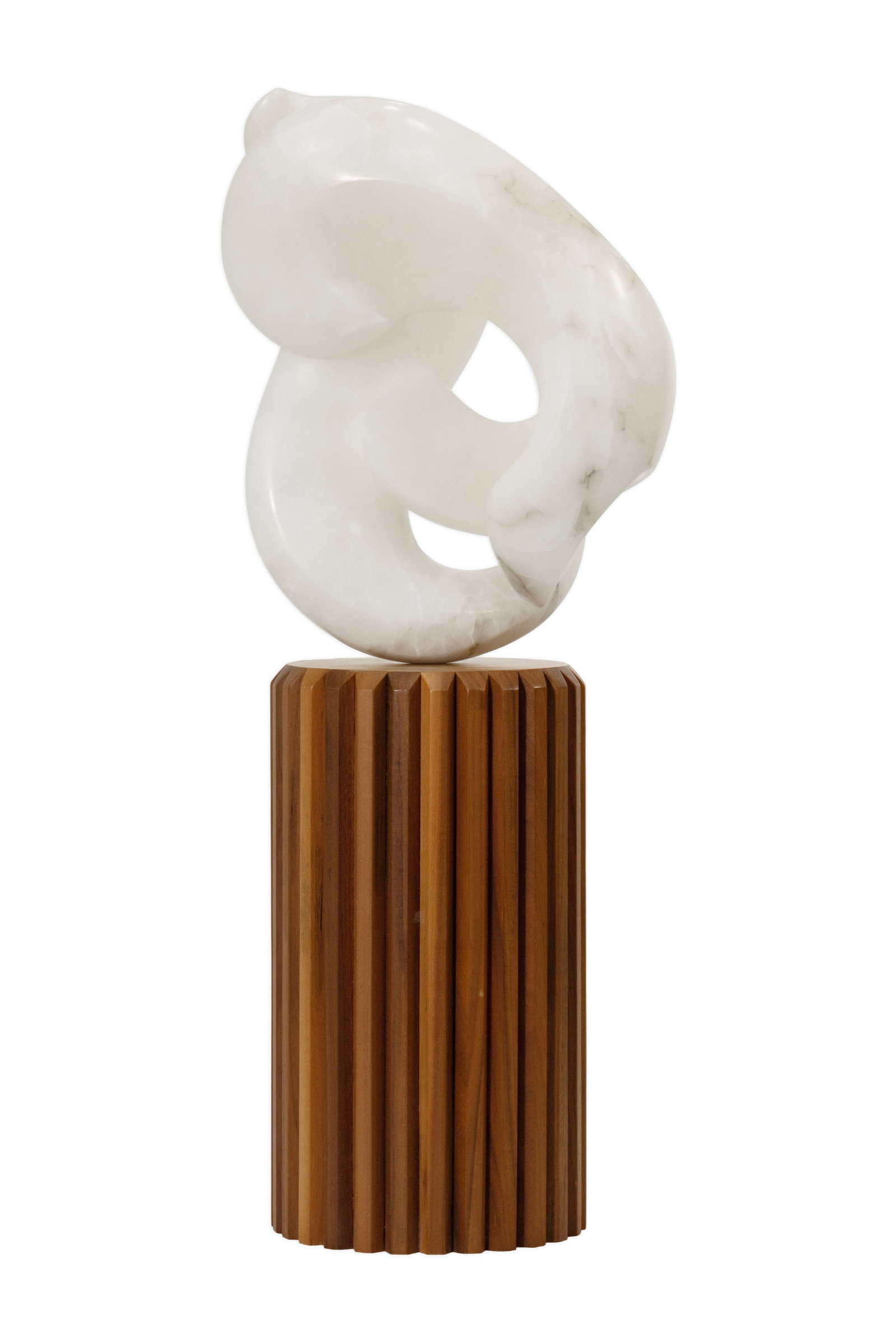 Modernist White Onyx Marble Abstract Sculpture on Fluted Wood Base (1 of 5)