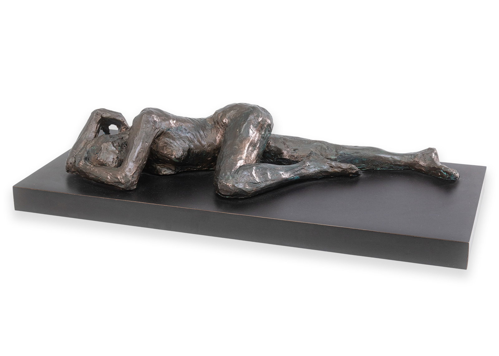 Joyce Gottlieb - Untitled (Lying Figurative), 1990 Resin Mixed Media Sculpture: A contemporary resin mixed media sculpture by Joyce Gottlieb, Untitled (Lying Figurative), circa 1990, depicts a reclining nude in a natural, contemplative pose. With its textured surface and bronze-l