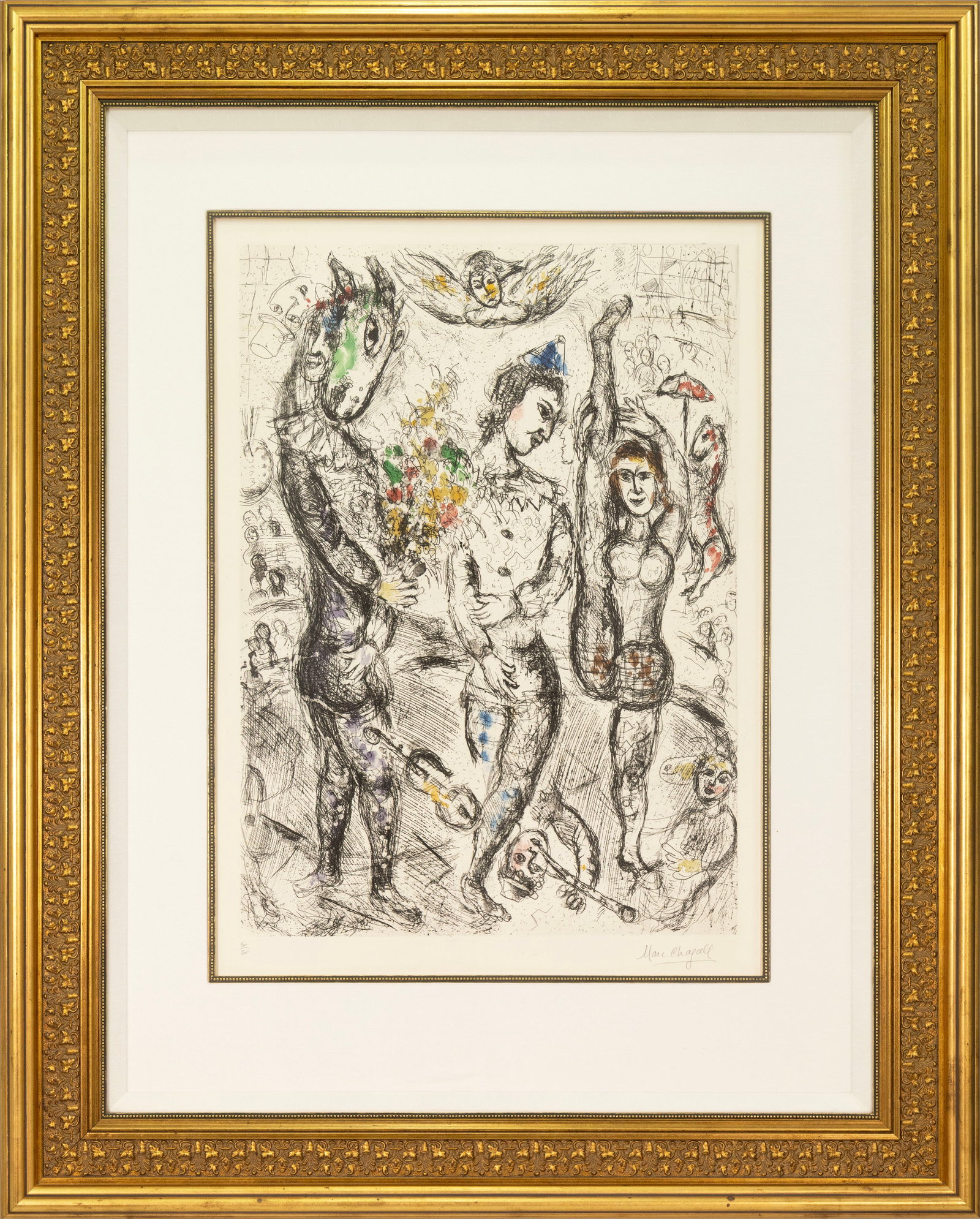 Marc Chagall - Le Pierrot 1968 Signed Etching Color Aquatint on Japon Nacre Paper 50/50 Framed (1 of 7)