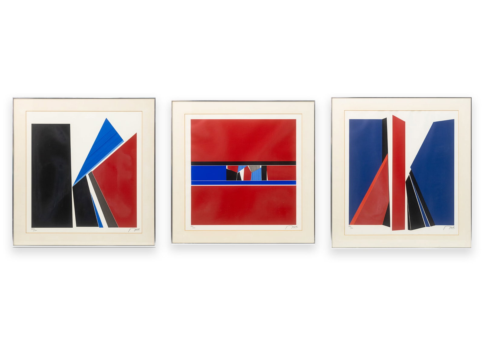 Jean Baier - Composition Suite (Set of 3) c. 1970 Signed Screenprints on Paper Framed Minimalism (1 of 7)