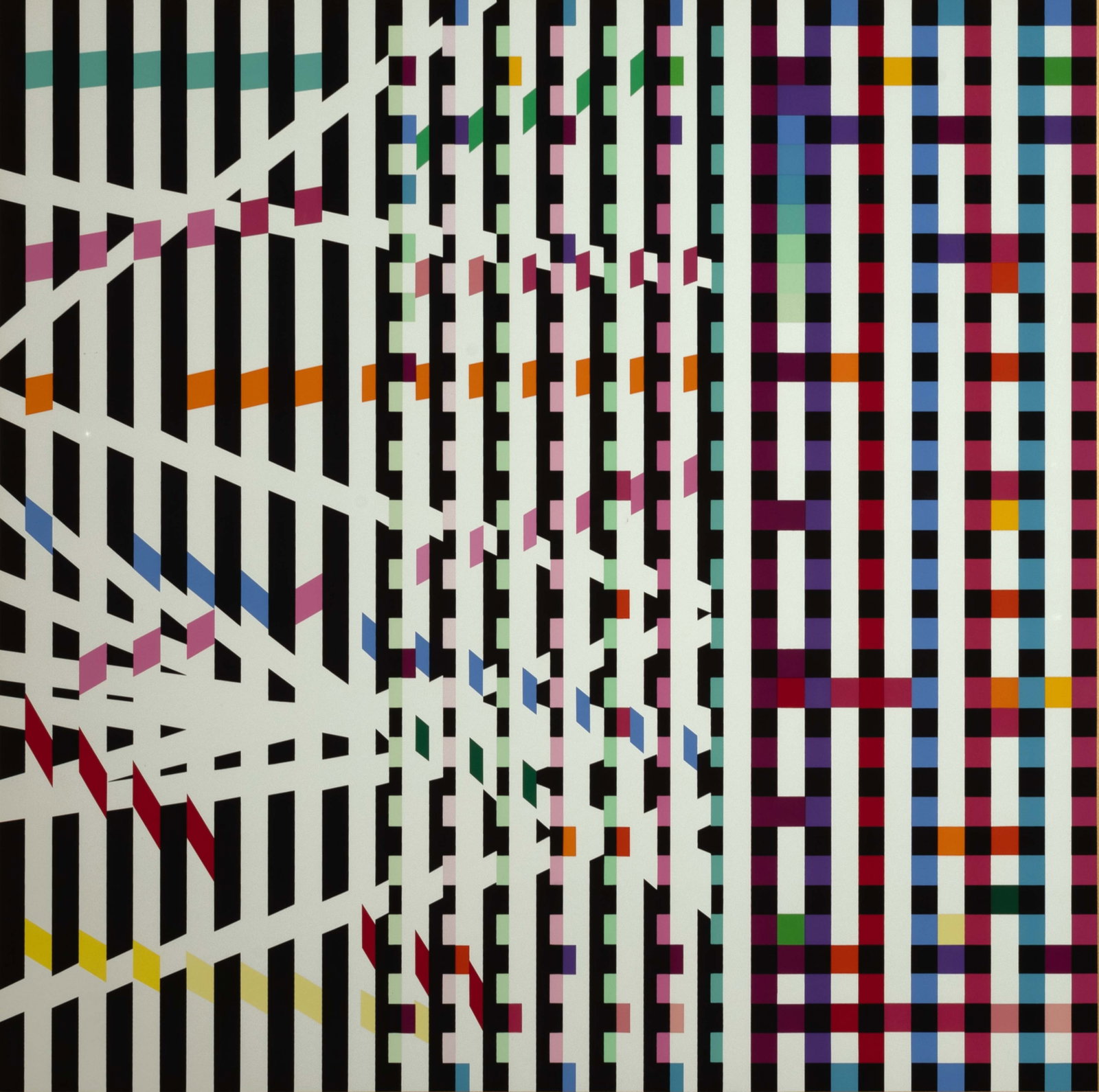 Yaacov Agam - Multi-Mag Rhythm (Gold) Signed Op Art Modern Silkscreen 86/180 UF: A modern Op Art silkscreen in colors on paper titled “Multi-Mag Rhythm (Gold)” by Yaacov Agam. Hand signed in pencil on the lower right with an annotation of 86/180 on the lower left. Publ