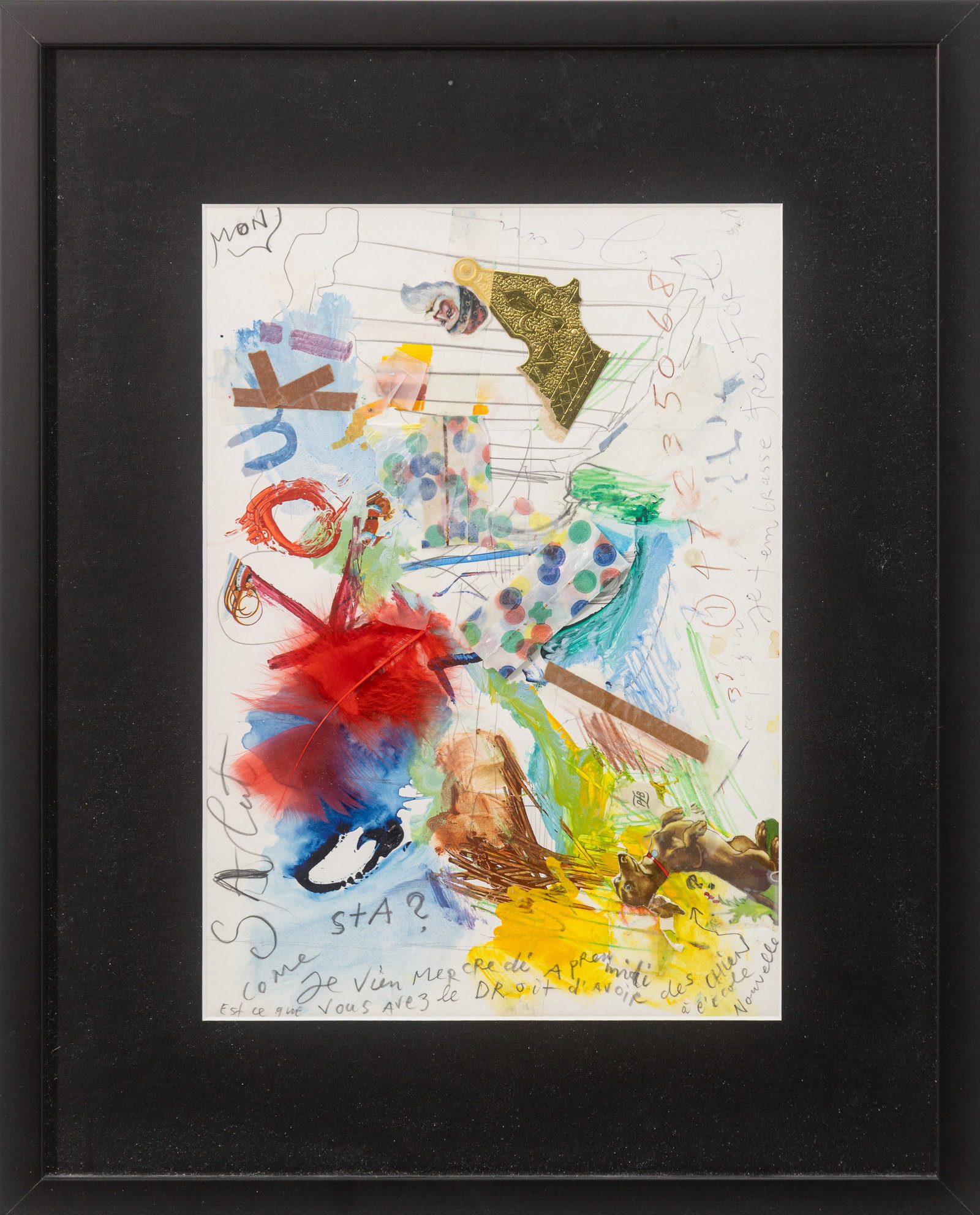Jean Tinguely - Come sta? (How are you?) 1985 Mixed-Media Drawing with Collage on Paper Framed: A 1985 mixed-media drawing with collage on paper titled “Come sta? (How are you?)” by Jean Tinguely. Reflecting the artist’s playful and anarchic sensibility, the composition combine