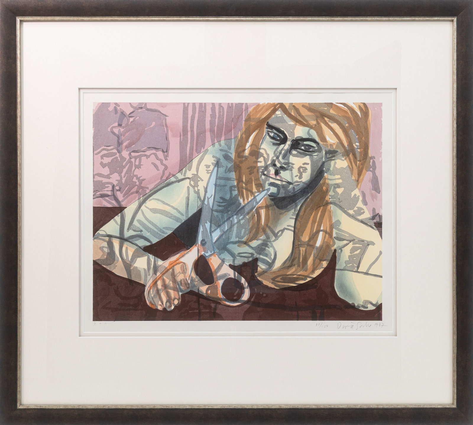 David Salle - Portrait with Scissors and Nightclub 1987 Signed Color Woodcut on Paper 12/100 Framed (1 of 8)