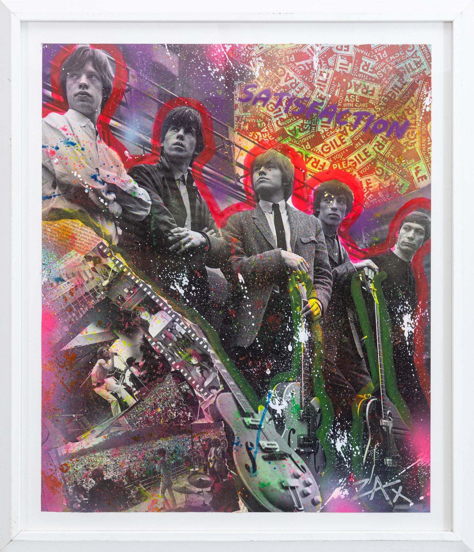 E.M. Zax - Rolling Stones 2021 Signed Unique Mixed-Media on Paper Framed Contemporary Pop Art: A unique mixed-media work on paper titled “Rolling Stones (2021)” by E.M. Zax. Hand signed in silver on the lower right with certificate of authenticity from the artist’s studio on t