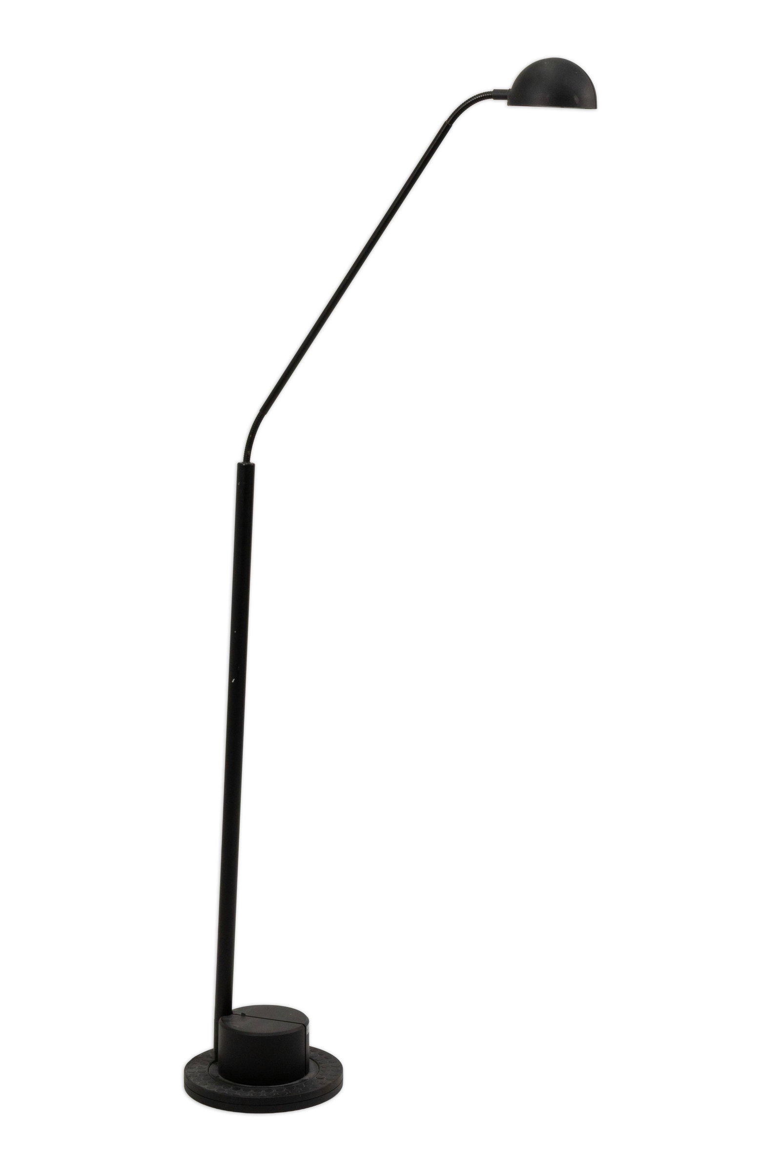 IF Design - Swan Line Adjustable Halogen Floor Lamp Contemporary Modern Lighting: Contemporary “Swan Line” halogen floor lamp by IF Design featuring a minimalist black metal construction with a slender adjustable stem and compact dome-form light head. The graceful curve