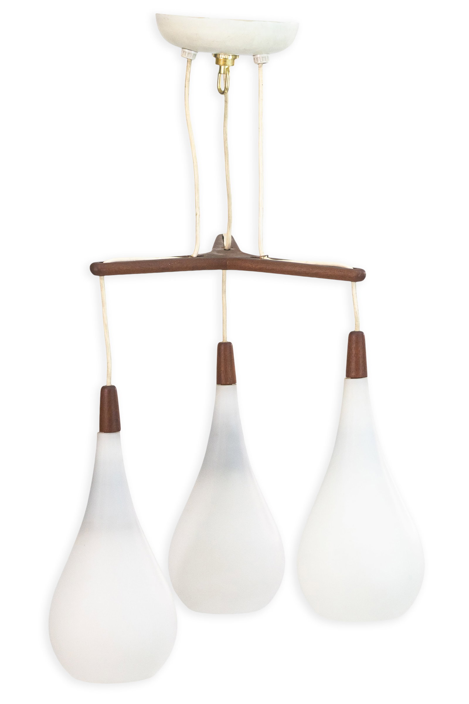 Danish Teak Wood and 3 Tear Drop Milk Glass Pendants Light Fixture Mid-Century Modern Lighting (1 of 5)