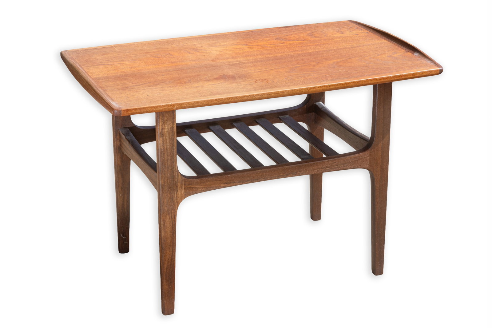 Finn Juhl - Side Table 1960s Danish Teak European Furniture Company Detroit: Finn Juhl style side table from the 1960s, produced in teak and retailed by European Furniture Company of Detroit, reflecting Danish modern design principles of the period. Original label on the under