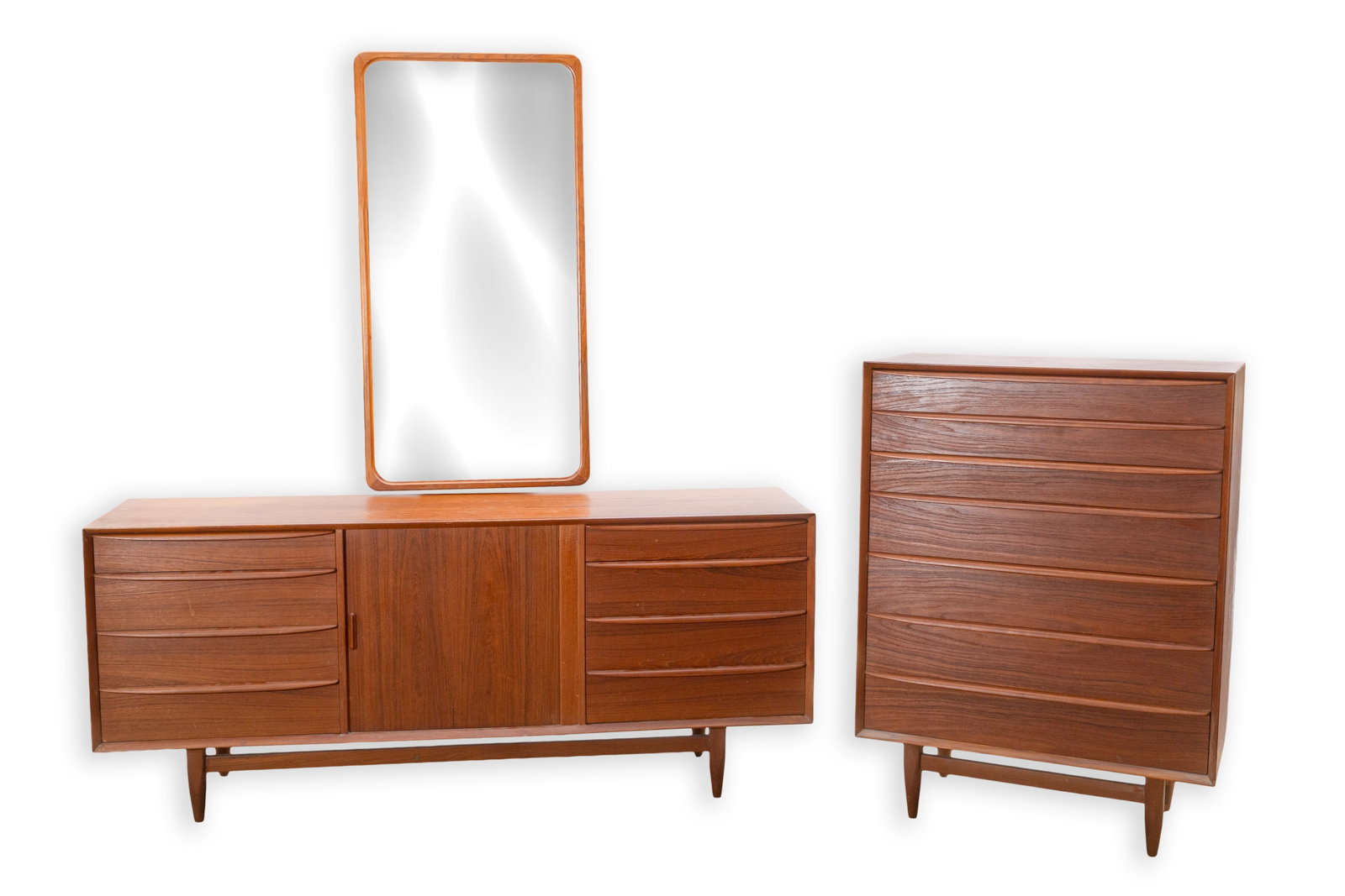Falster Teak Dresser with Mirror & Tall Boy Dresser 1960s Made in Denmark Modern Furniture Design (1 of 12)