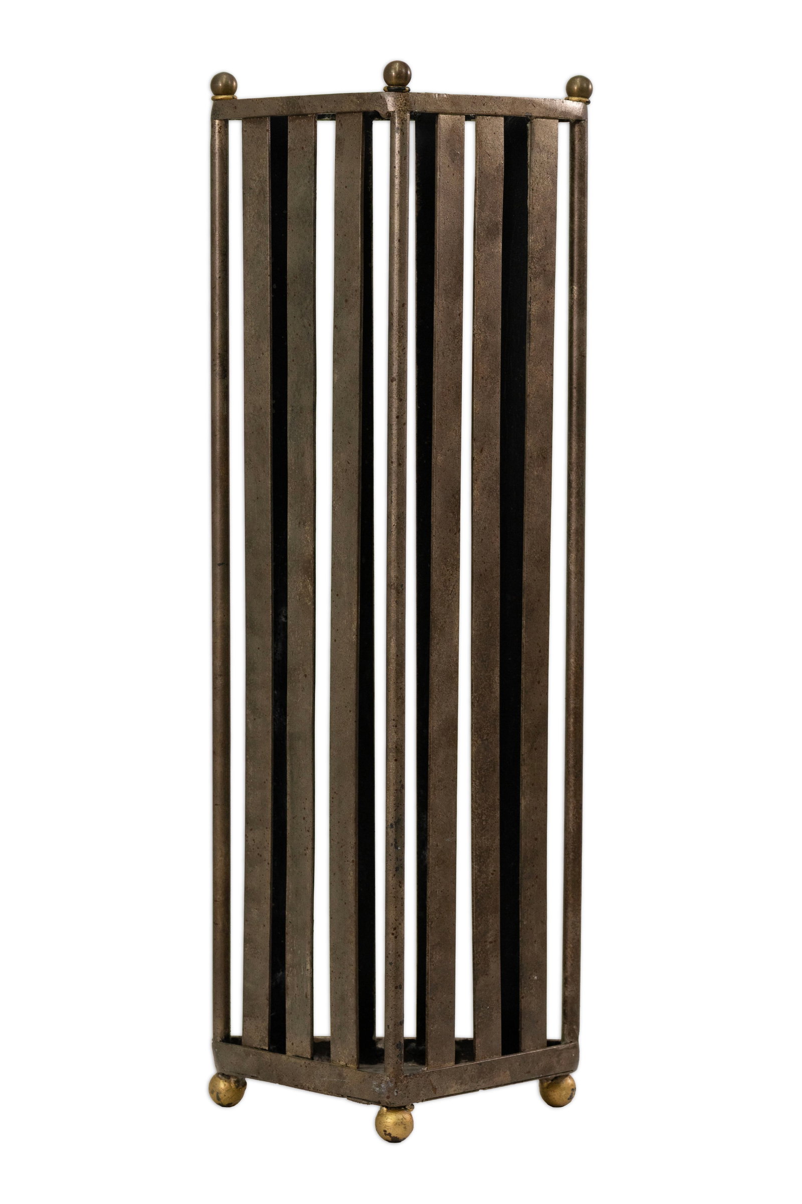 Vintage Brass & Patinated Metal Triangular Umbrella Stand, Brigg Umbrellas London England (1 of 5)