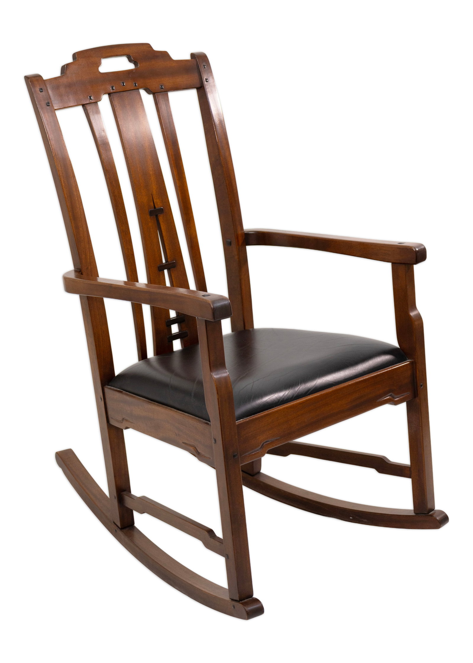 Stickley Arts & Crafts Mission Style Walnut Rocking Chair with Black Leather Upholstered Seat (1 of 7)