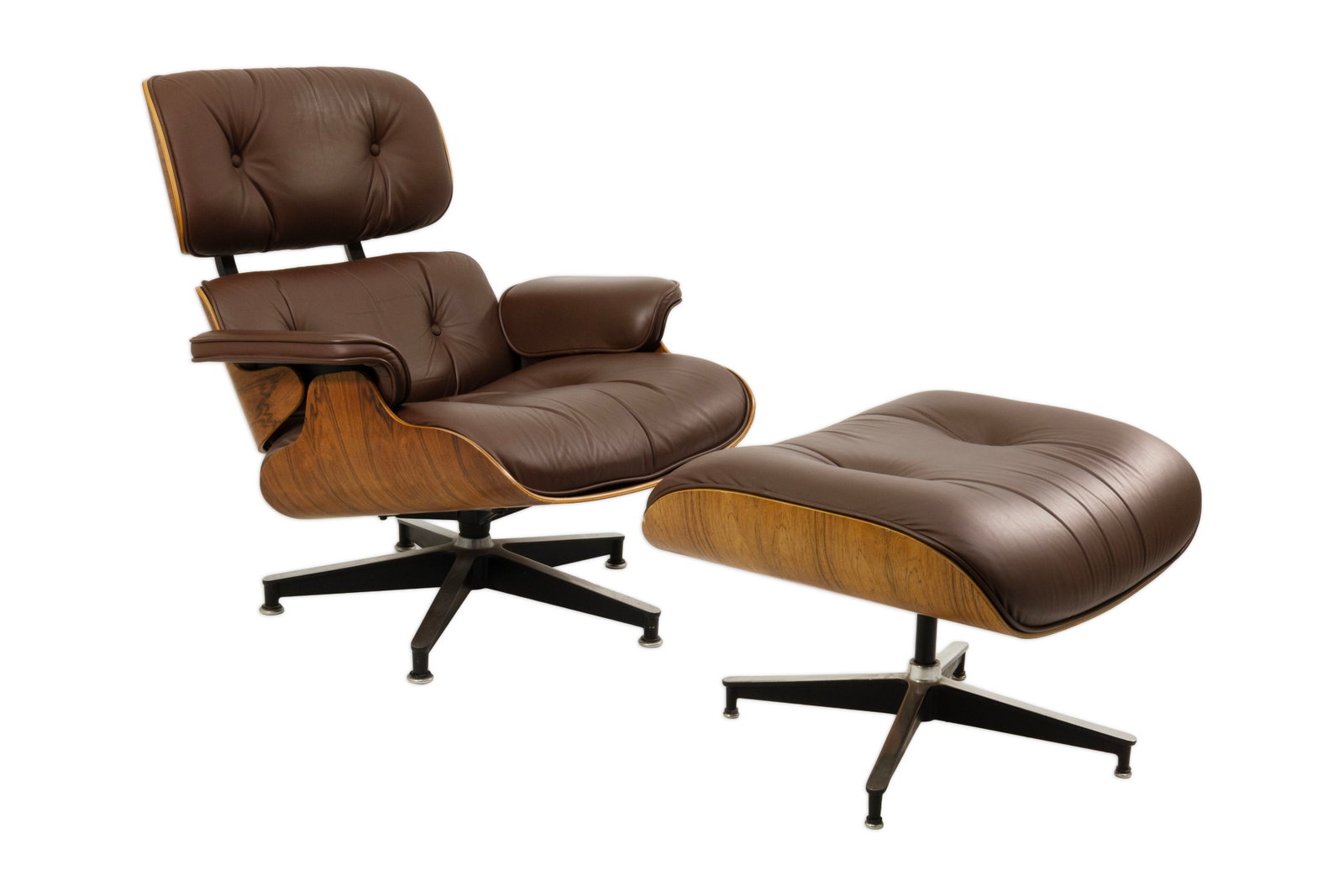 Charles & Ray Eames for Herman Miller - Lounge Chair and Ottoman Brown Leather Walnut 1956/1980s (1 of 8)