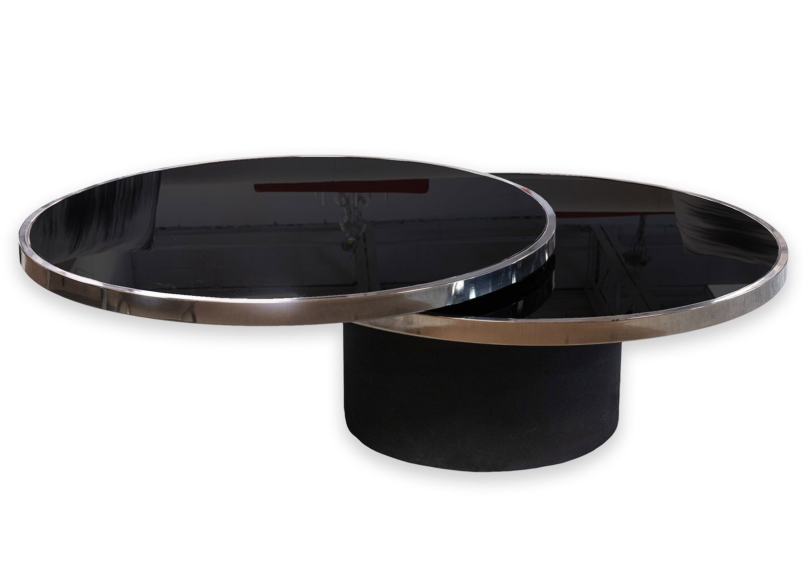 DIA Adjustable Round Black Smoked Glass Chrome 2 Tier Coffee Table c. 1970s Postmodern (1 of 6)