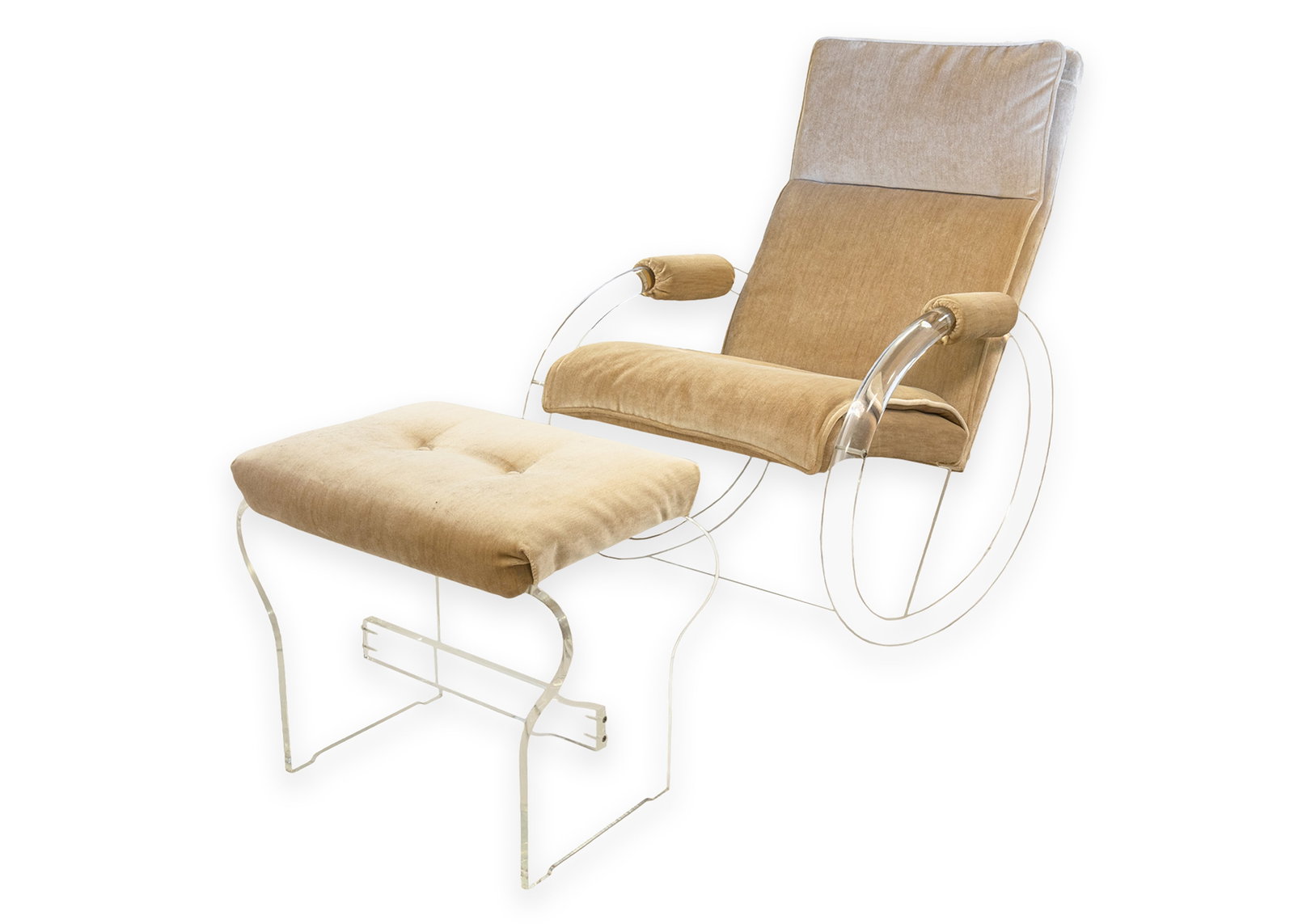 Charles Hollis Jones - Velvet Lucite Rocking Chair and Ottoman c. 1970s Postmodern (1 of 11)
