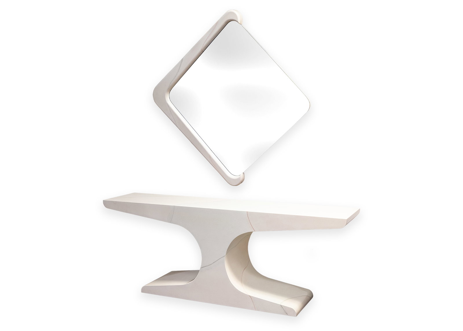 Vintage 1970s Style White Laminate Console Table and Matching Diamond Mirror (1 of 10)