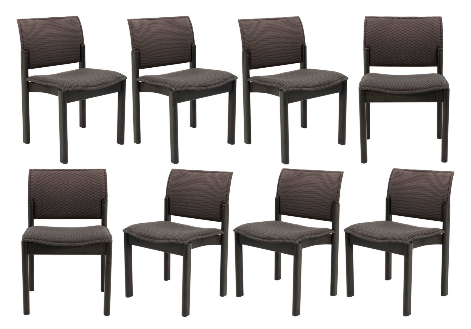 Kusch & Co, Set Of 8 Upholstered Dining Side Chairs: This sophisticated set of eight dining chairs by Kusch & Co showcases the brand’s signature balance of European craftsmanship and modern restraint. Featuring solid wood frames with a rich, dark 