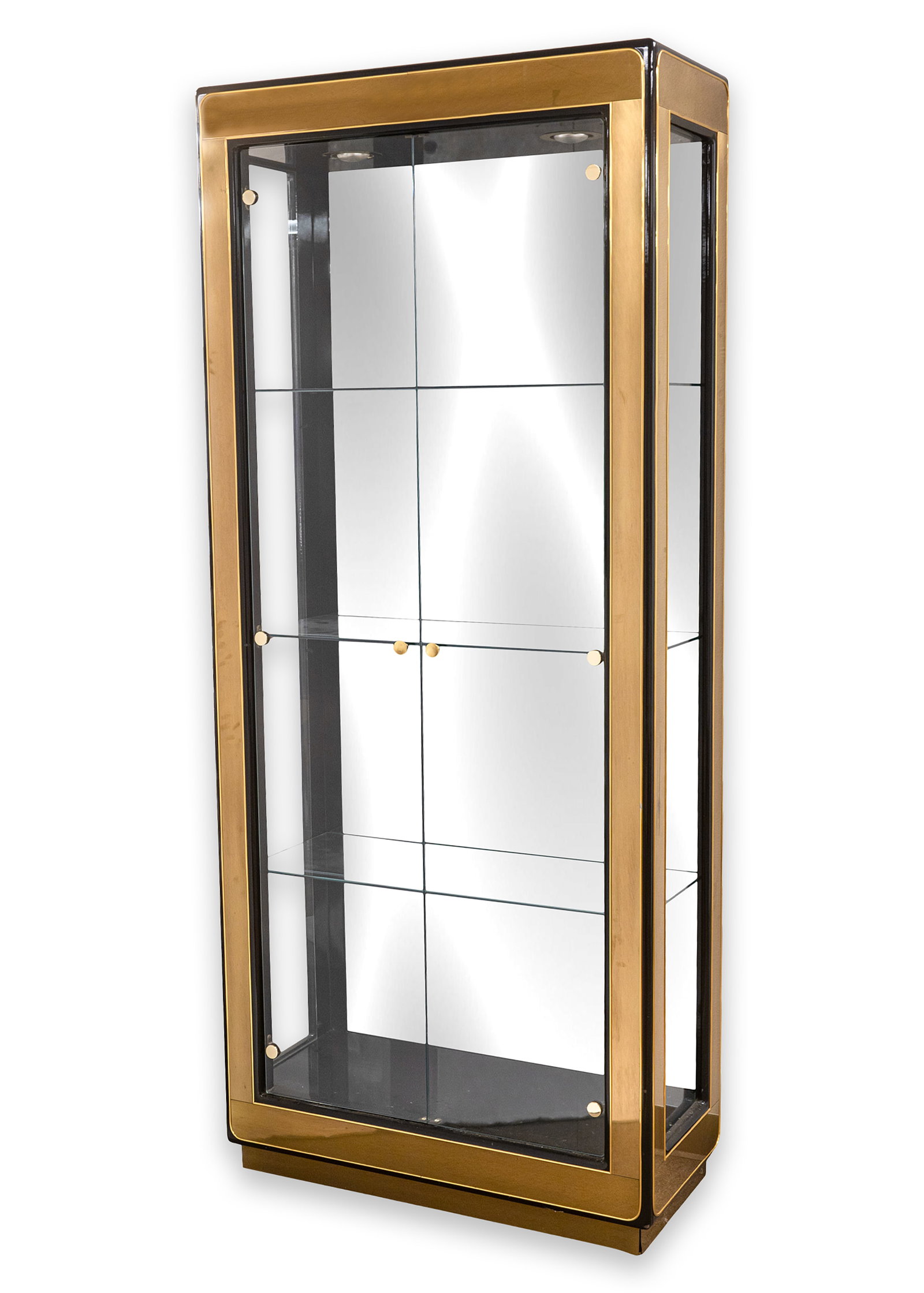 Mastercraft Brass and Glass Light Up Mirrored Etagere Shelving Unit (1 of 7)