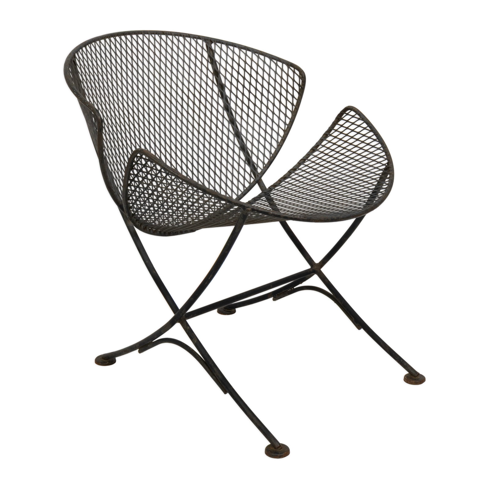 Tempistini Orange Slice Patio Chair Vintage Mid Century Modern Wrought Iron: This Vintage Wrought iron patio chair attributed to Salterini Tempestini, often referred to as the iconic “Orange Slice” design. This sculptural chair features a gracefully curved seat and